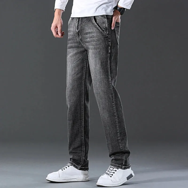 Fit Stretch Denim Pants Fashion Casual Slim Trousers Men Brand