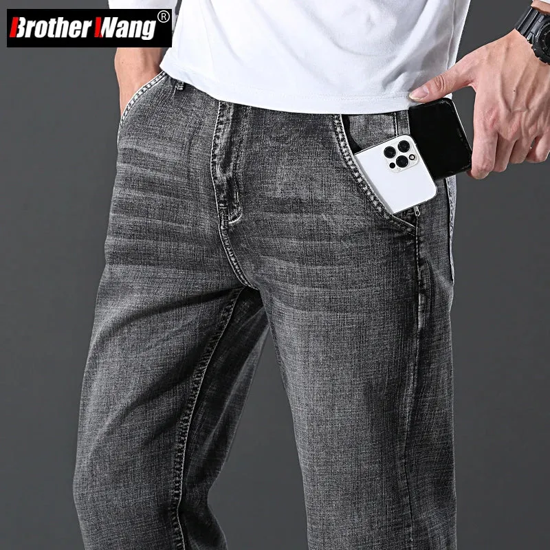 Fit Stretch Denim Pants Fashion Casual Slim Trousers Men Brand