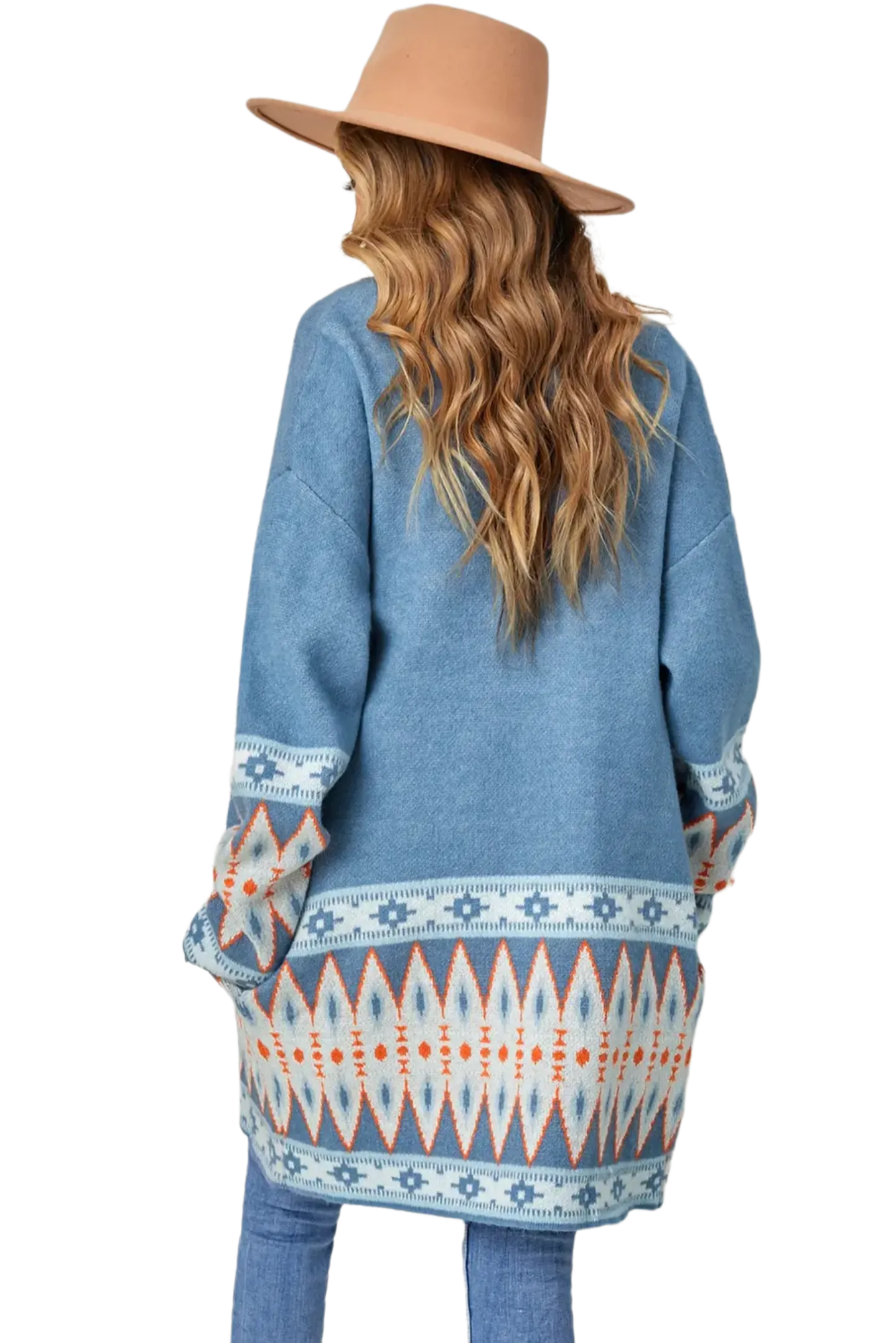 Geometric Open Front Long Sleeve Cardigan