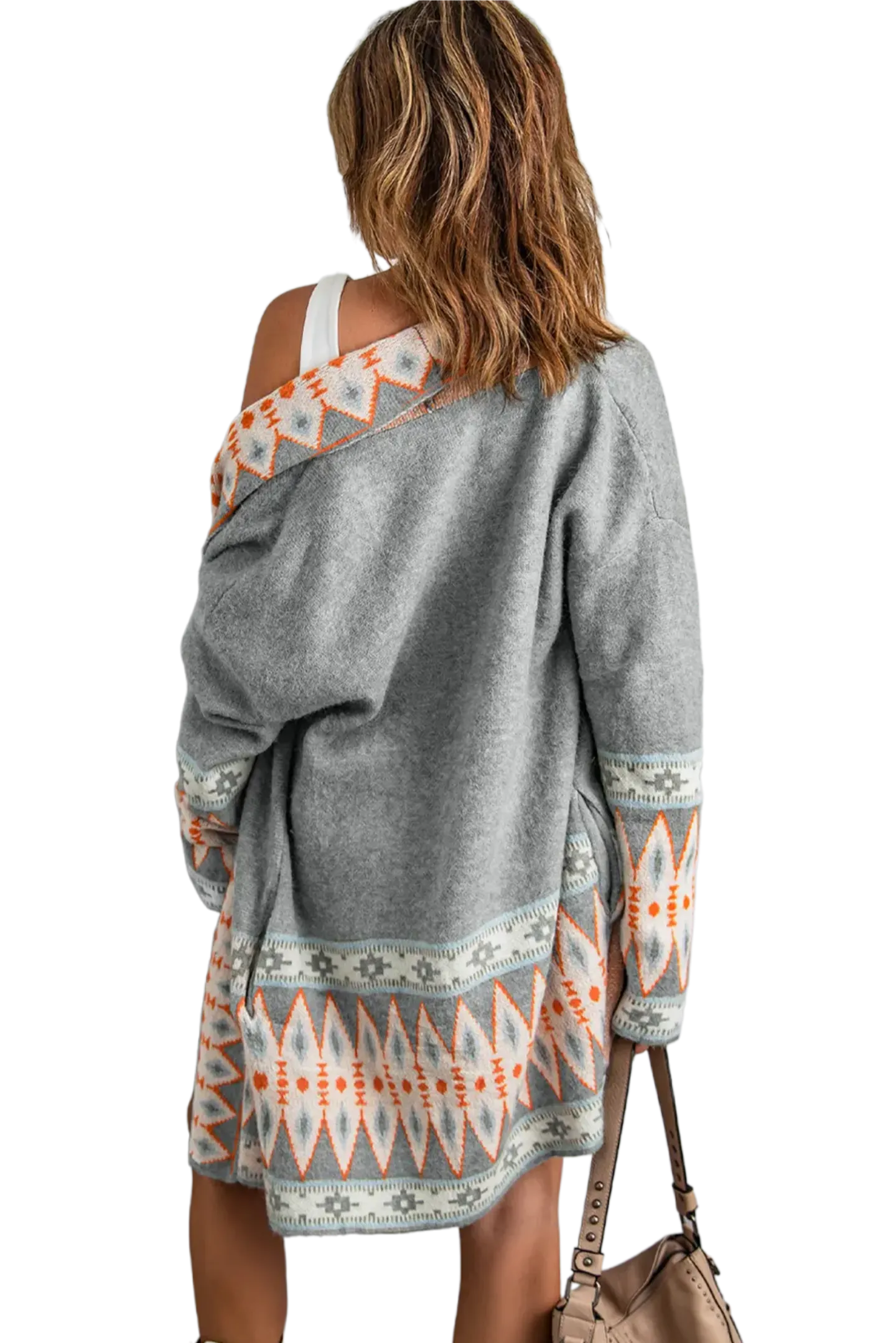 Geometric Open Front Long Sleeve Cardigan