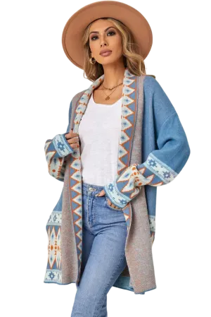 Geometric Open Front Long Sleeve Cardigan