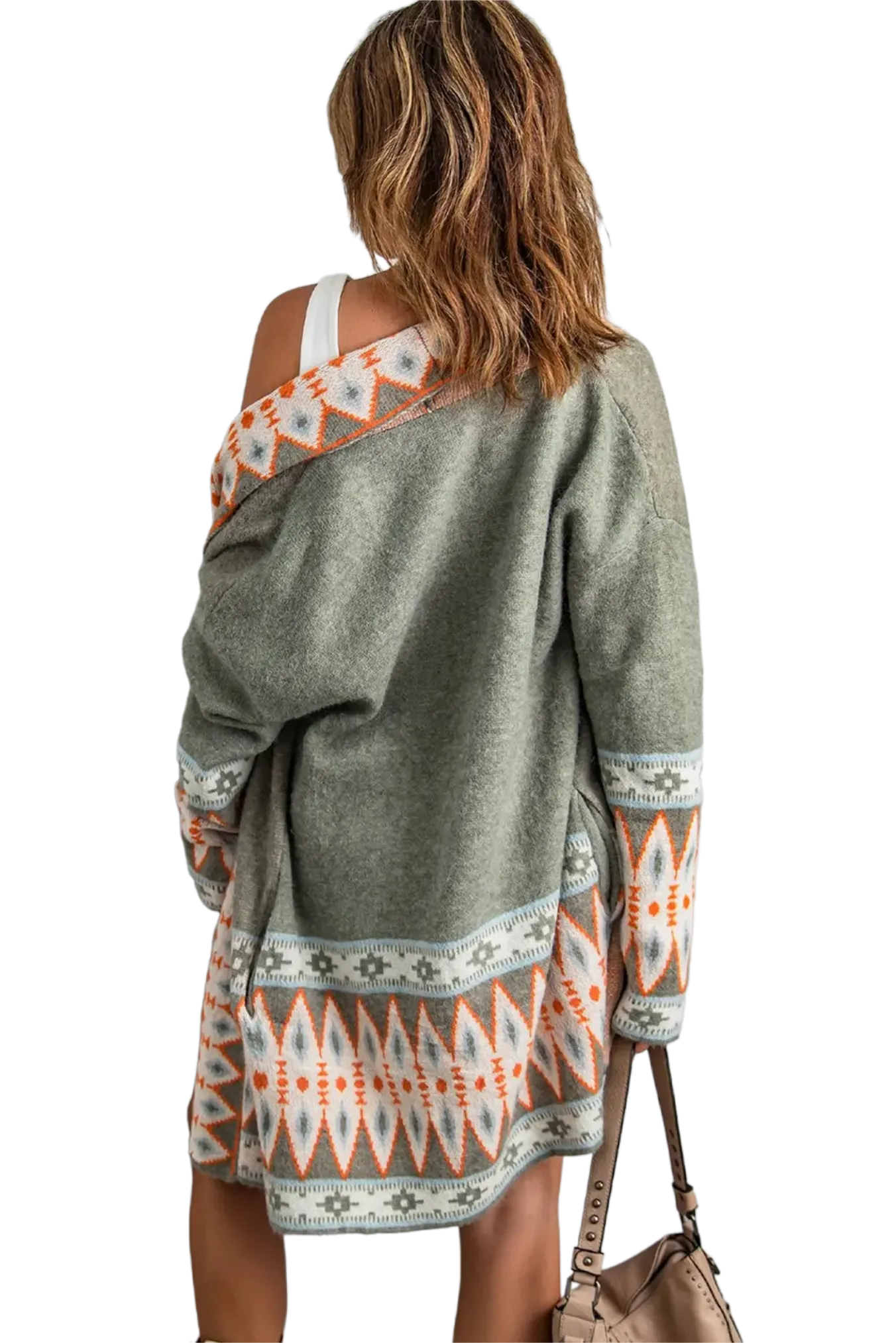 Geometric Open Front Long Sleeve Cardigan