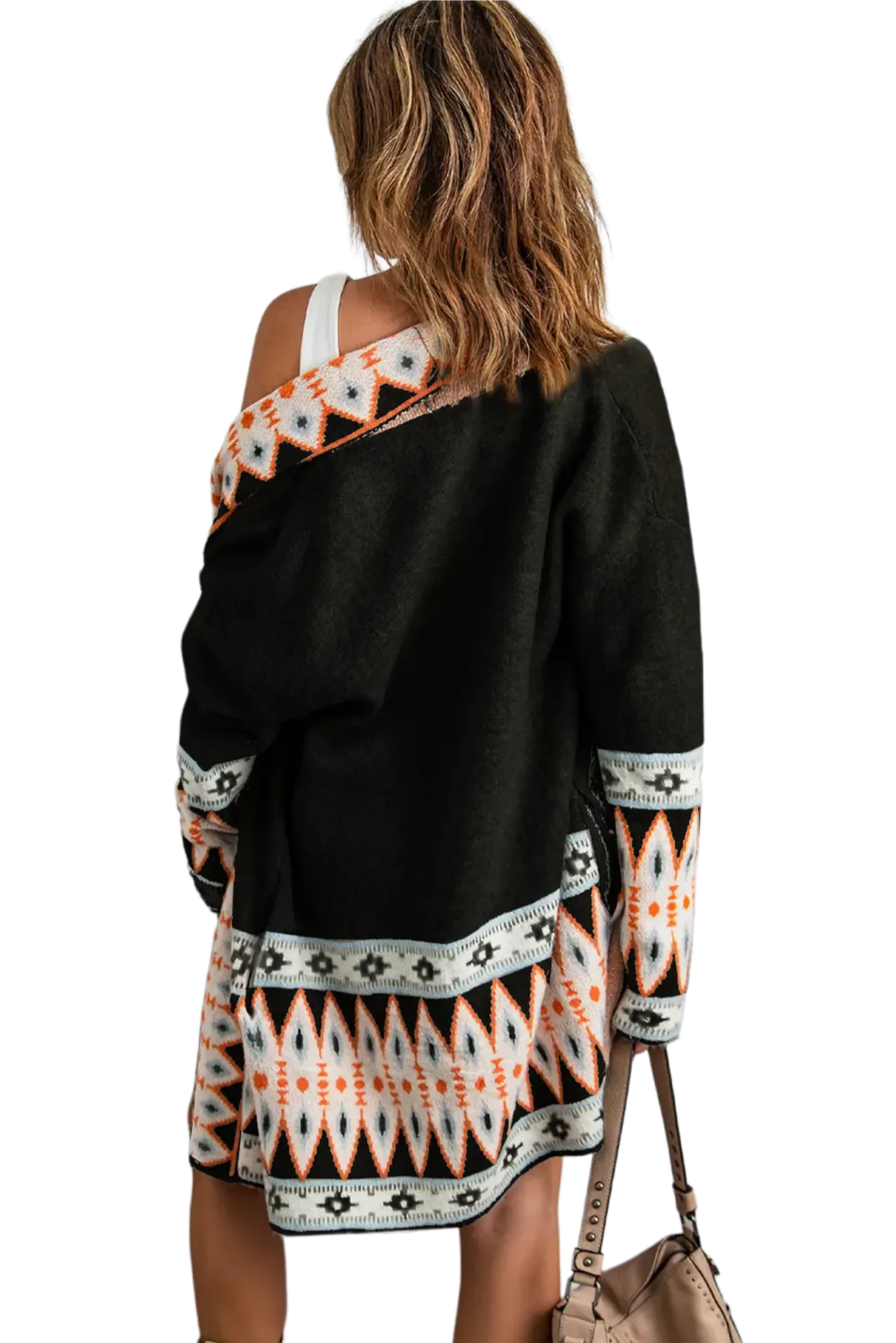 Geometric Open Front Long Sleeve Cardigan