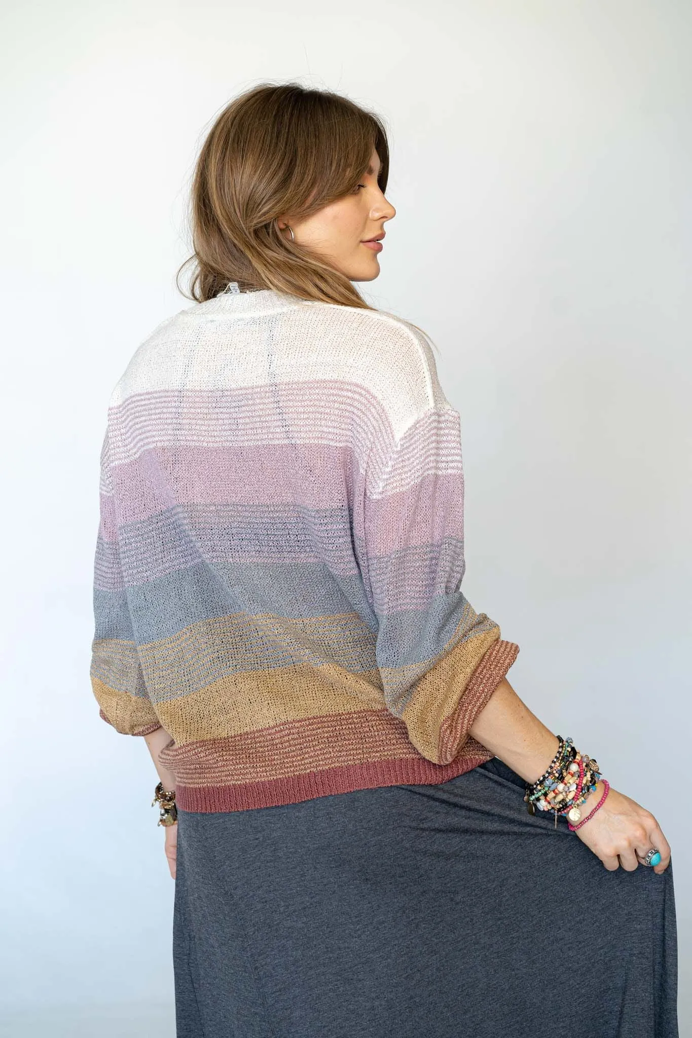 Going Places Gradient Stripe Sweater - Mauve