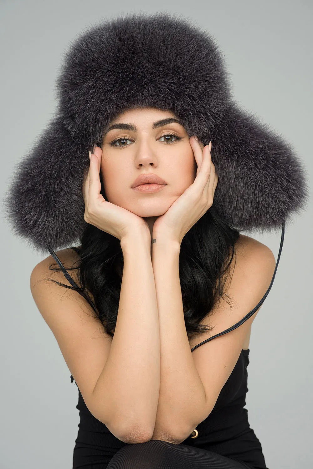 Gray Genuine Arctic Fox and Mink Fur Hat