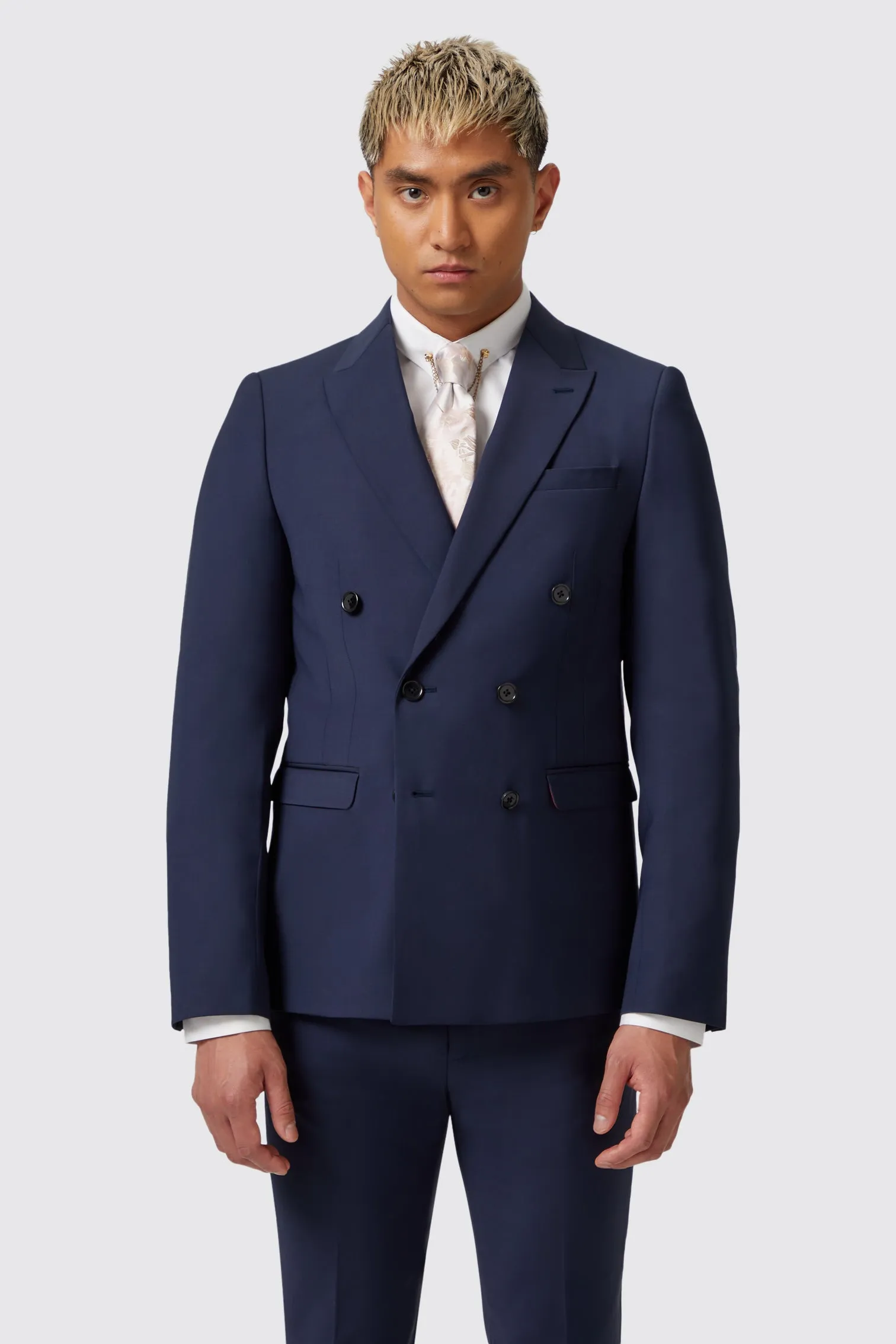 Harwood Slim Fit Navy Double Breasted Wool Jacket