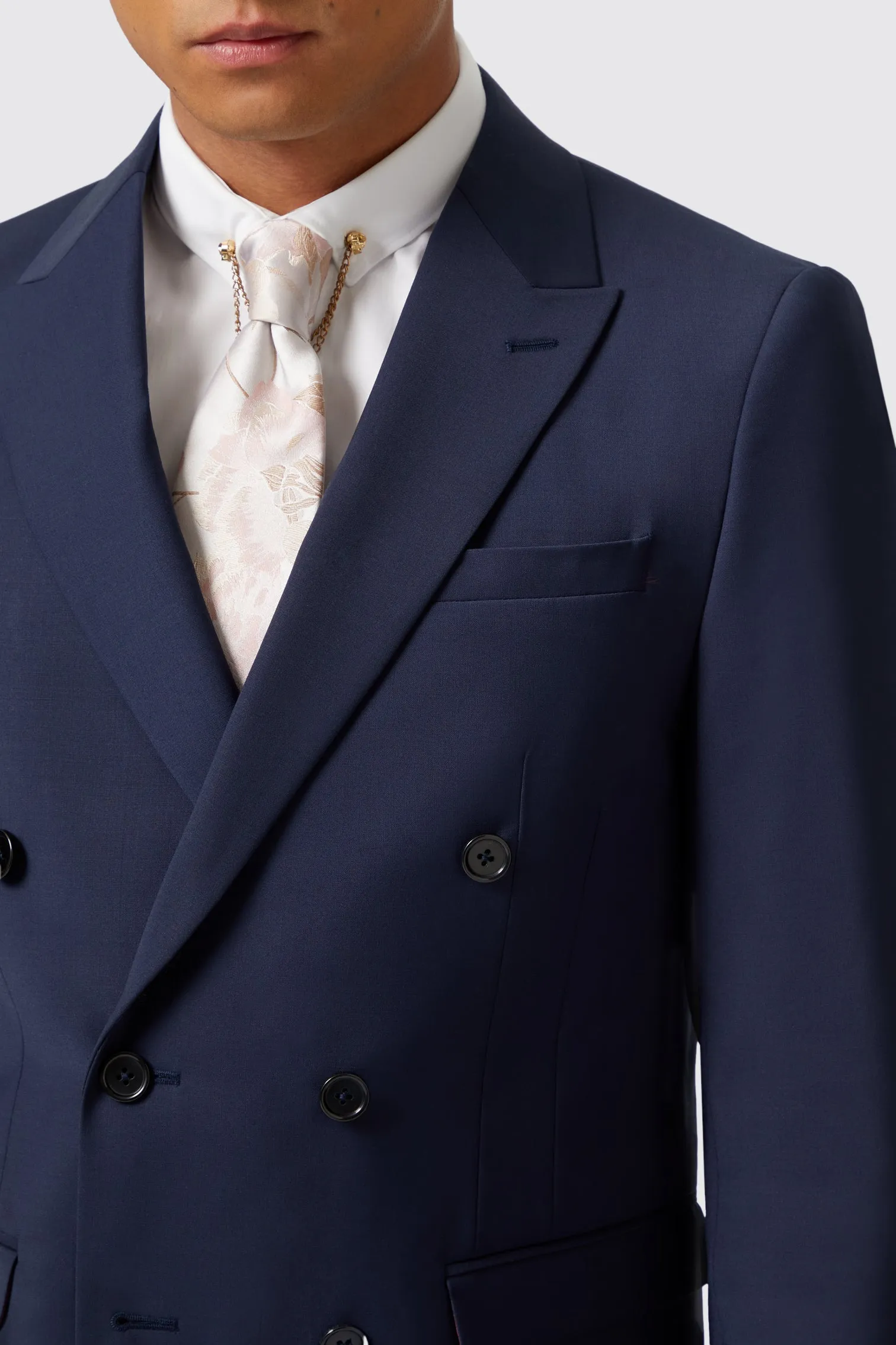 Harwood Slim Fit Navy Double Breasted Wool Jacket