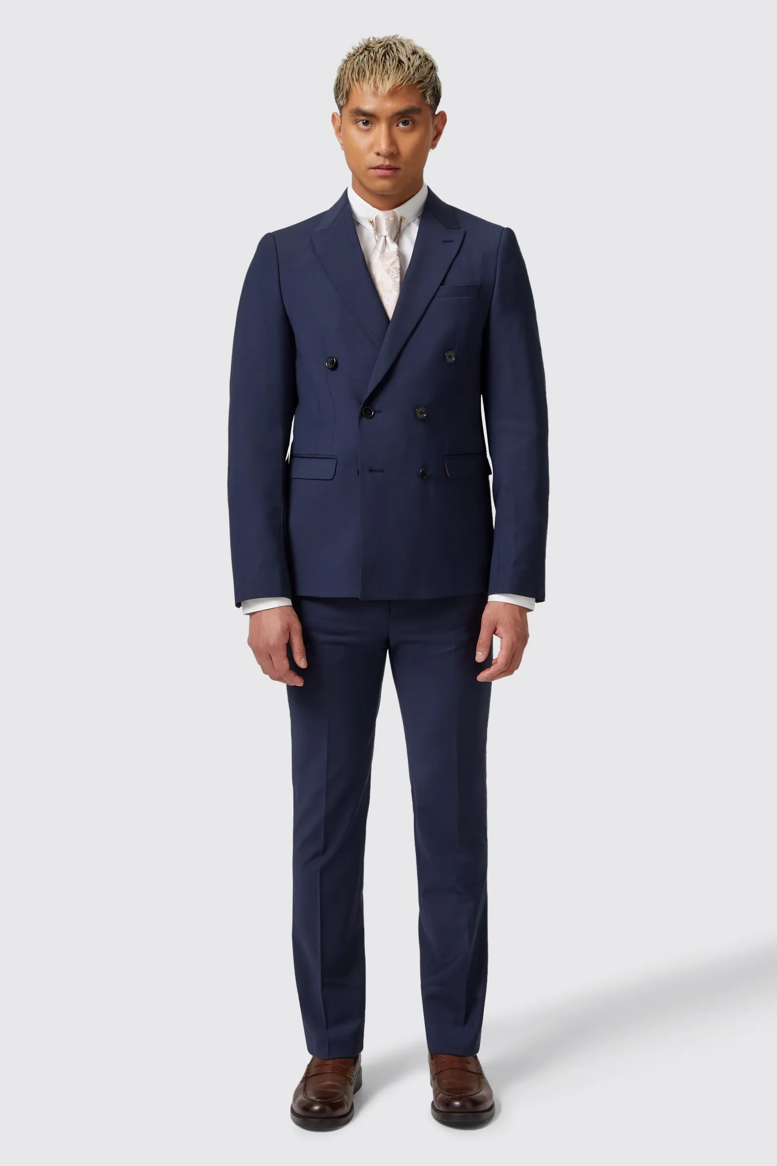 Harwood Slim Fit Navy Double Breasted Wool Suit