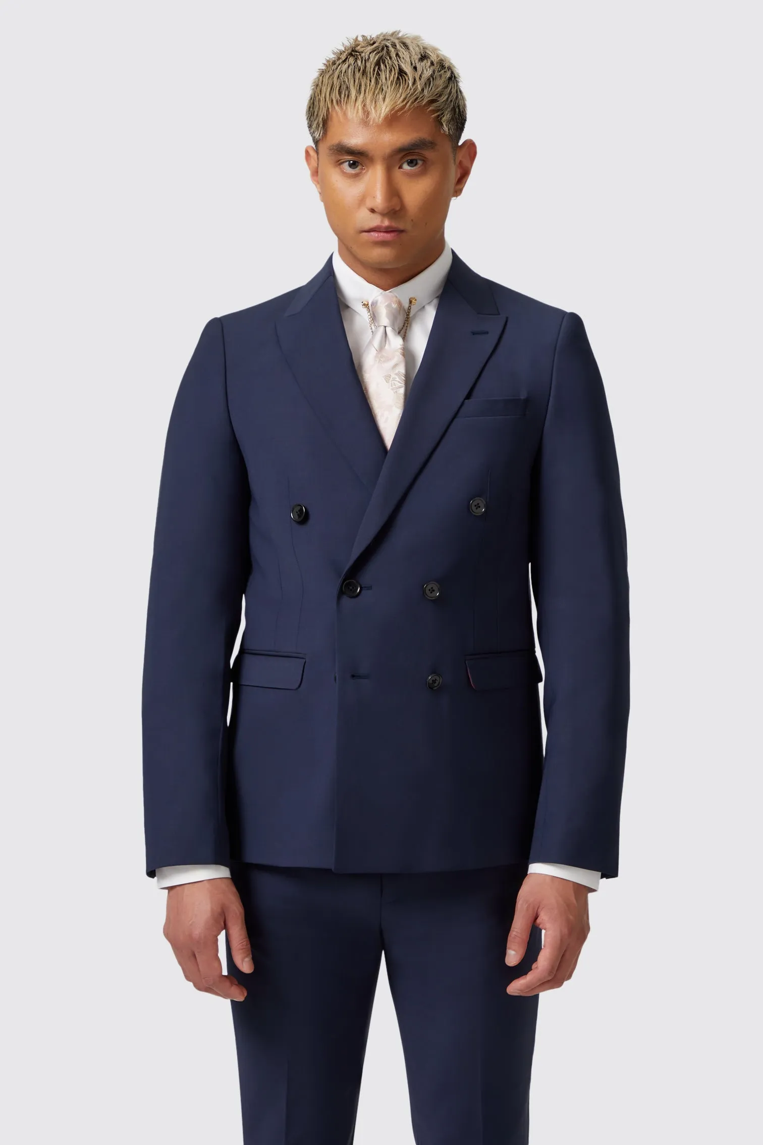 Harwood Slim Fit Navy Double Breasted Wool Suit