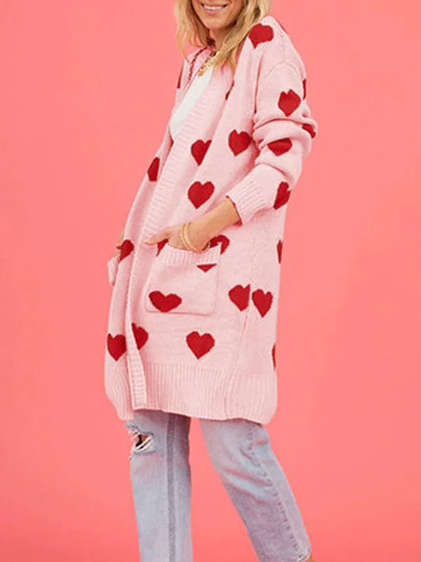 Heart Pattern Open Front Cardigan