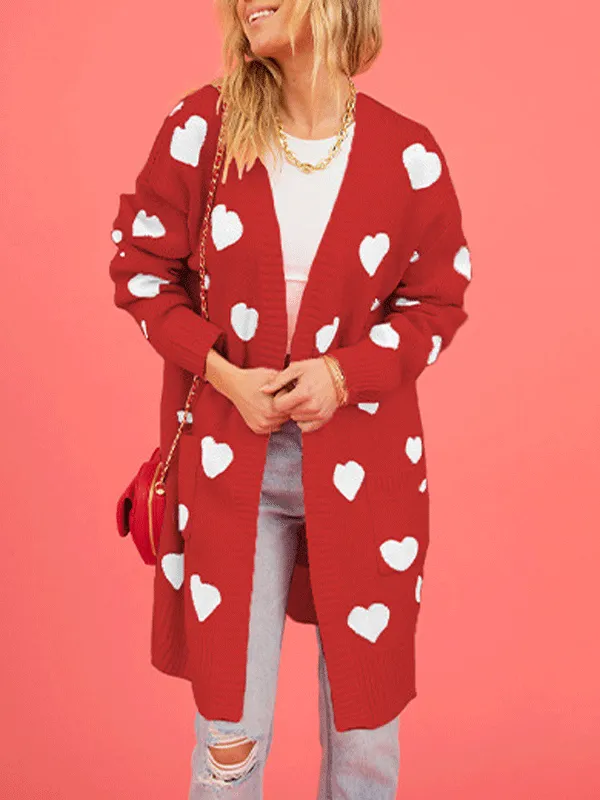 Heart Pattern Open Front Cardigan