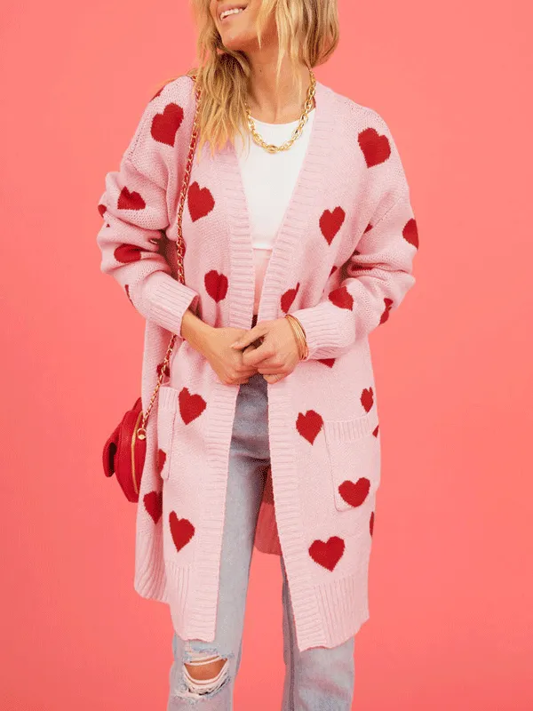 Heart Pattern Open Front Cardigan