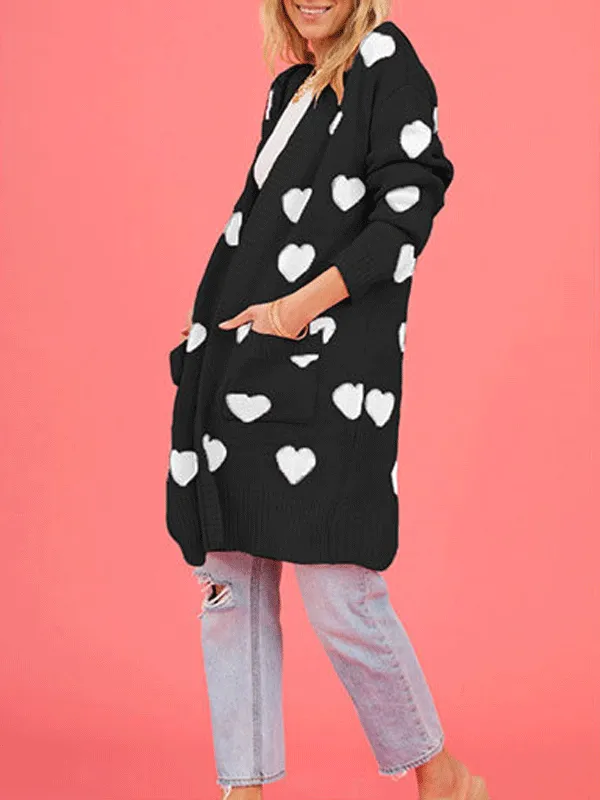 Heart Pattern Open Front Cardigan