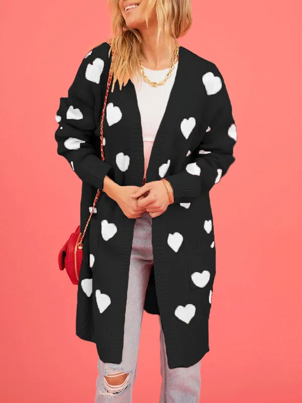 Heart Pattern Open Front Cardigan