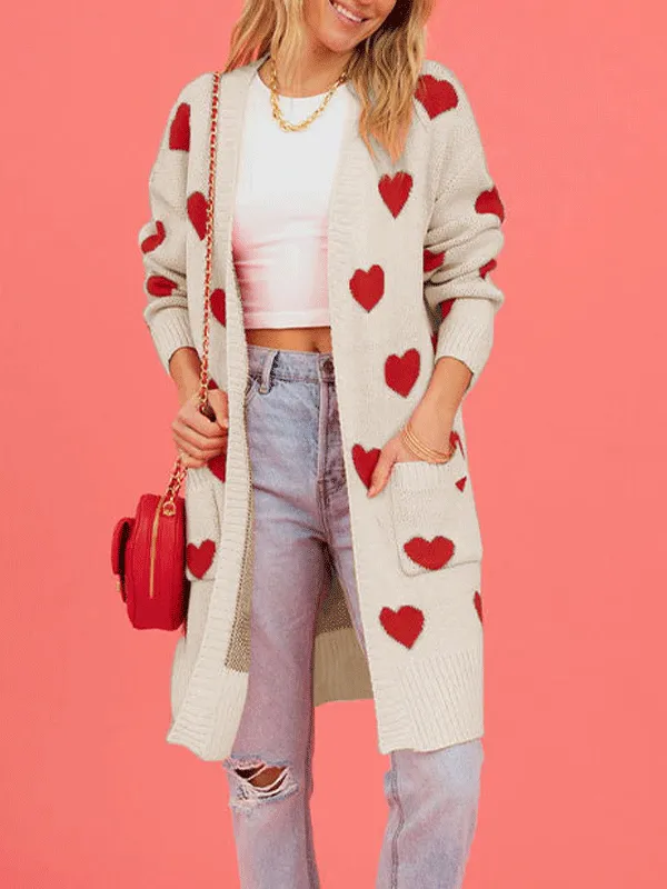 Heart Pattern Open Front Cardigan