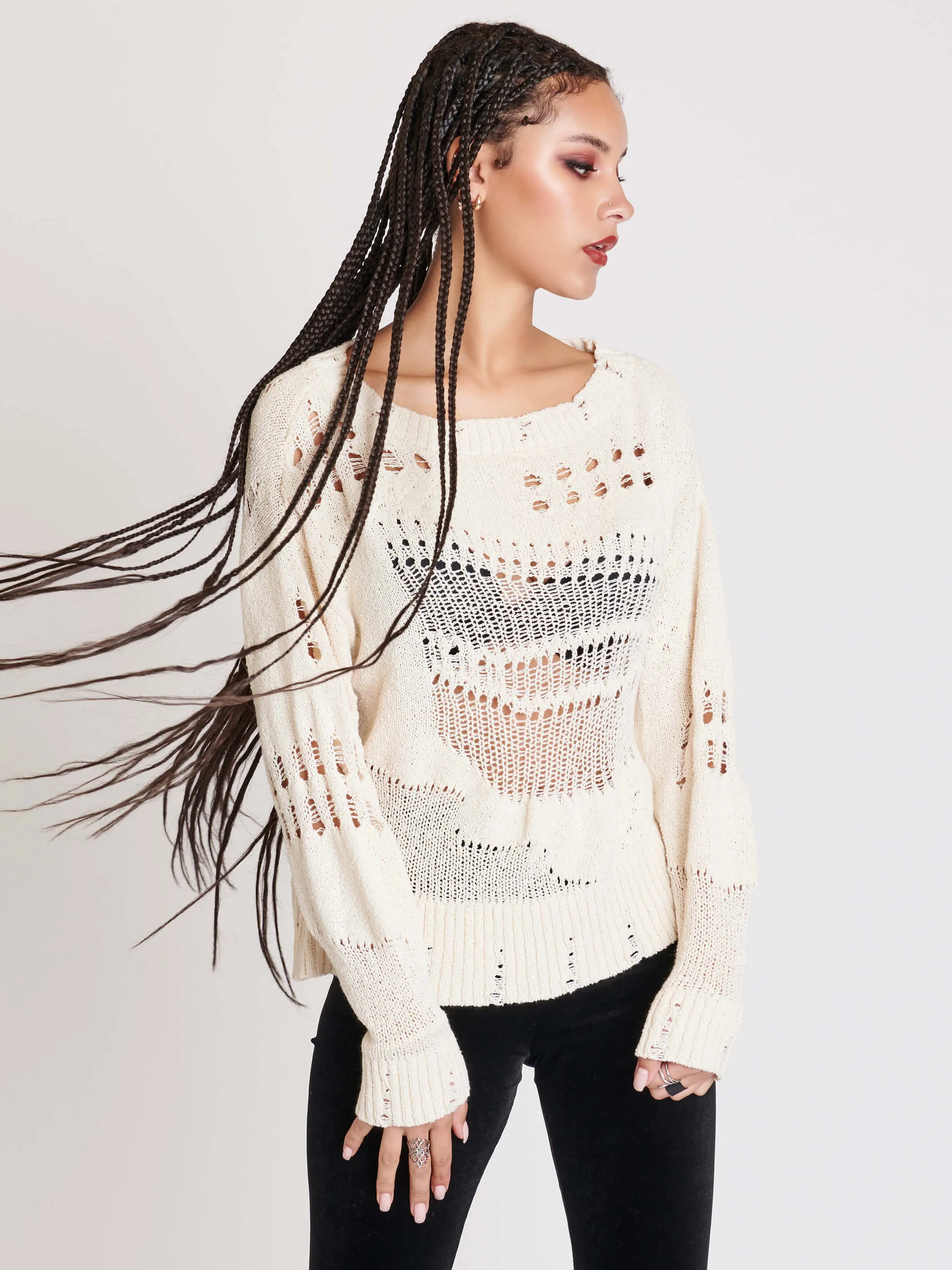 Ivory Distressed Sweater