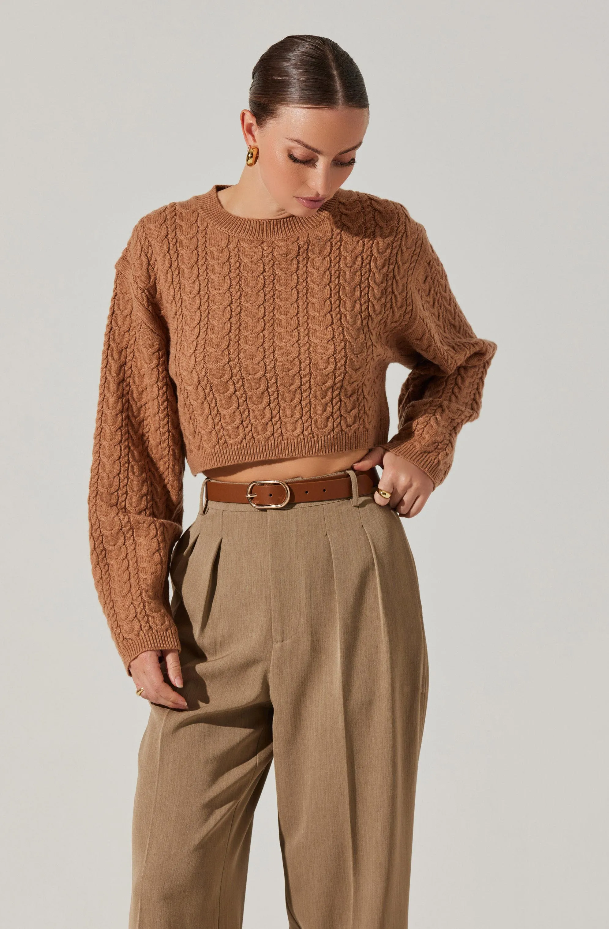 Jorah Cropped Cable Knit Sweater