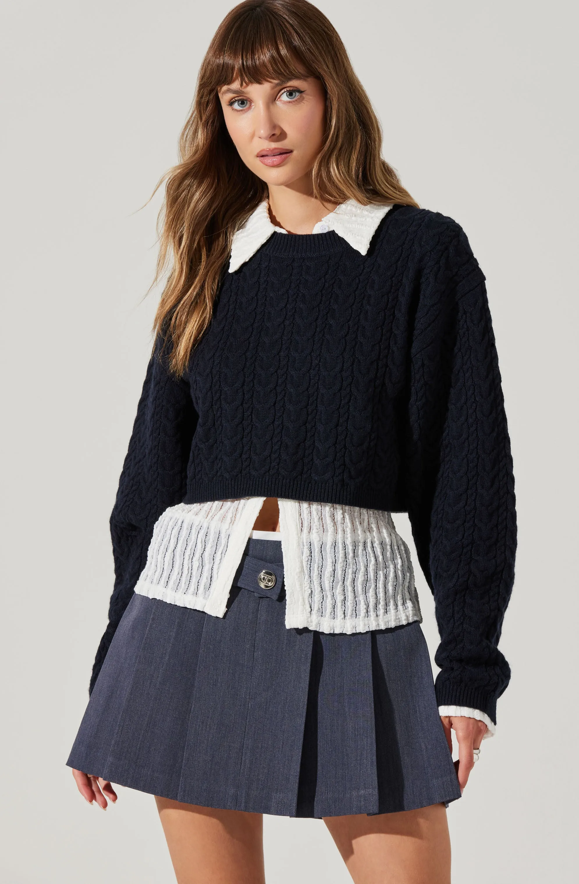 Jorah Cropped Cable Knit Sweater