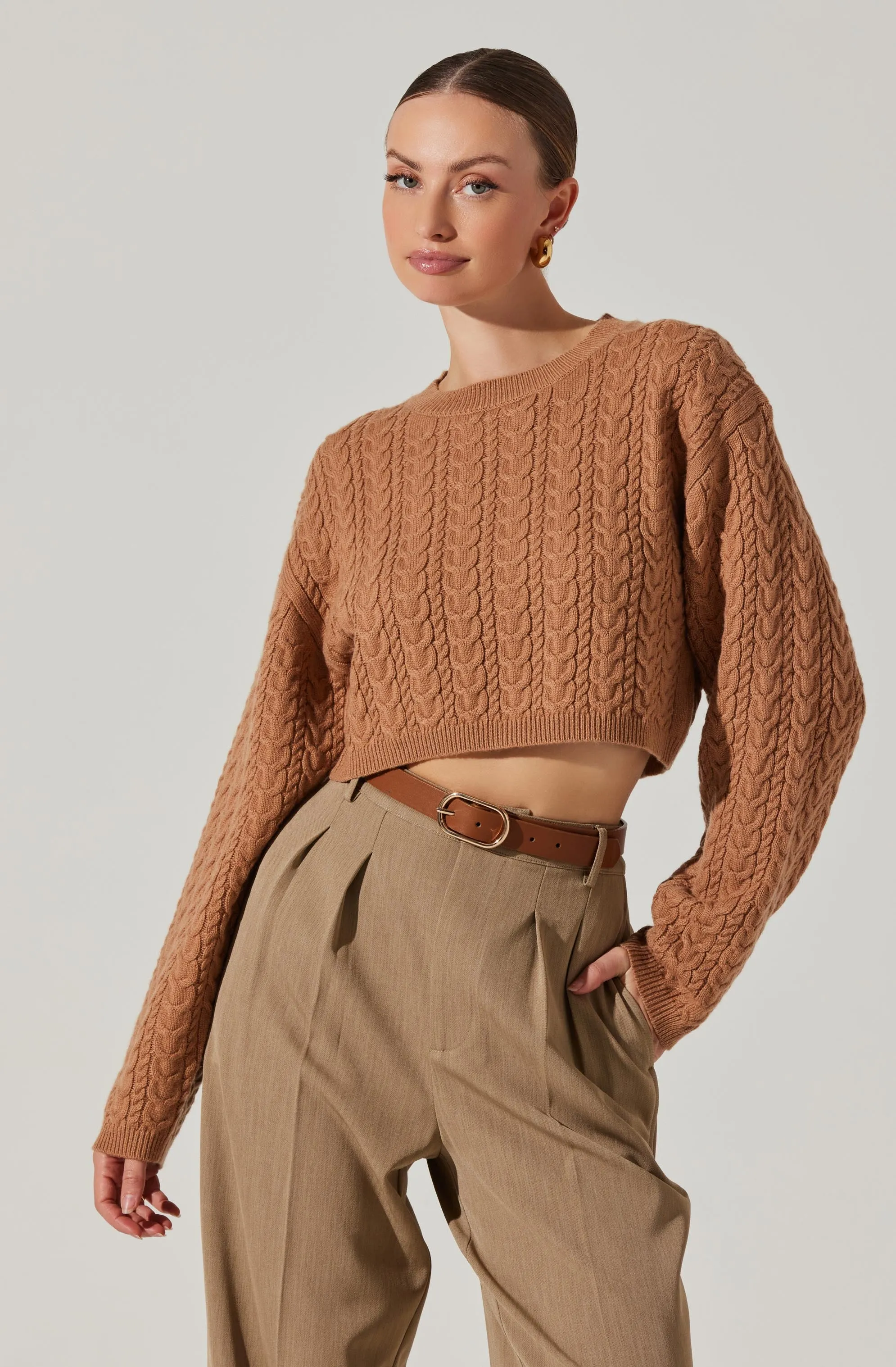 Jorah Cropped Cable Knit Sweater