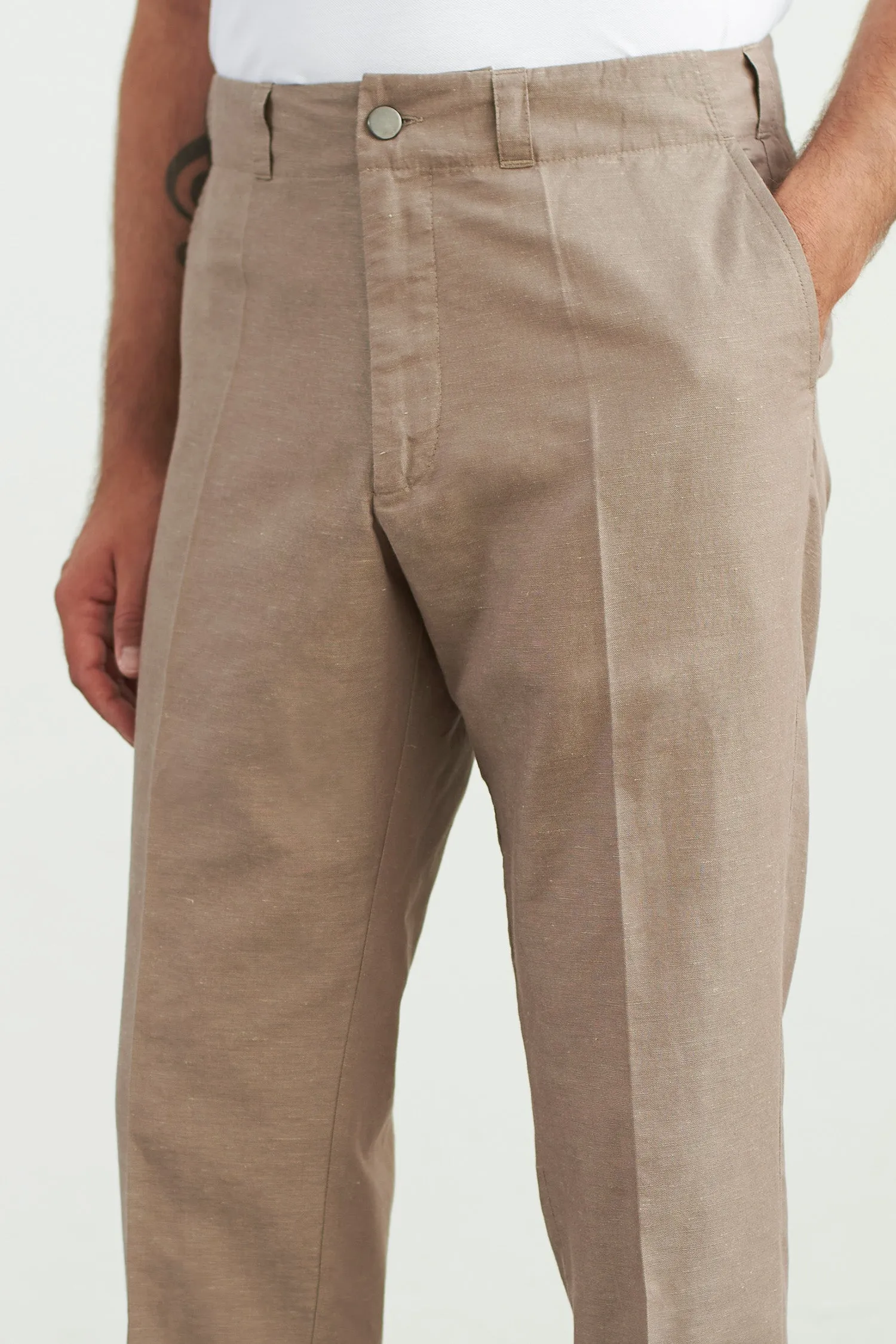 JOSTHA regular trousers - walnut linen