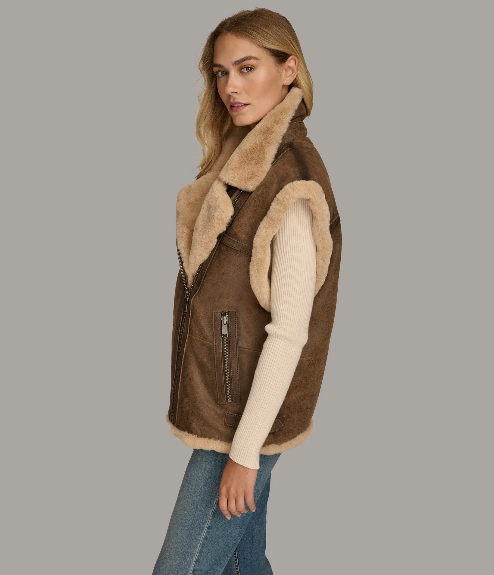 Kinsley Faux Shearling Moto Vest