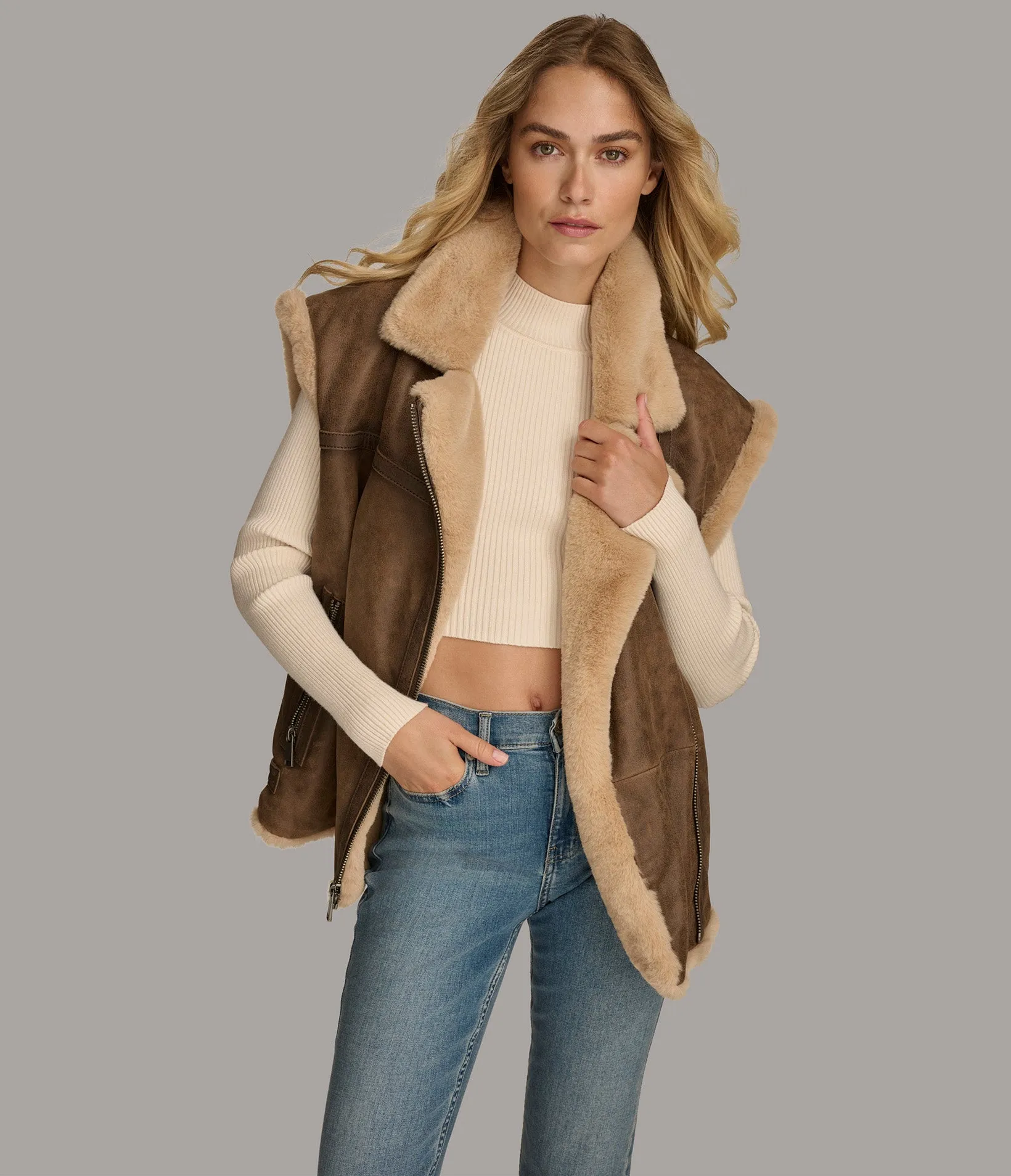 Kinsley Faux Shearling Moto Vest