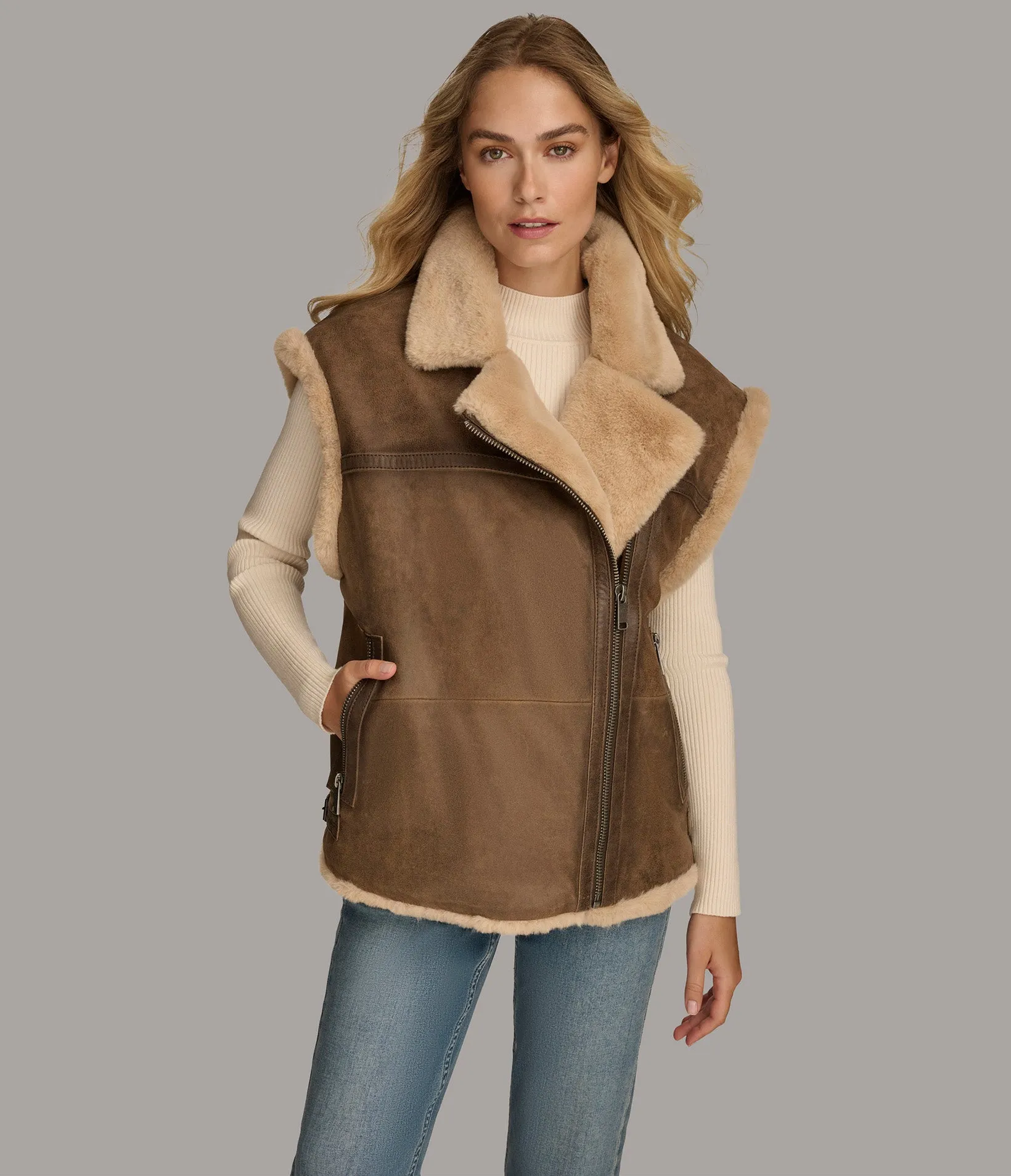 Kinsley Faux Shearling Moto Vest