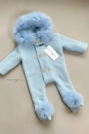 Knitted Pramsuit with Fox Fur Trim