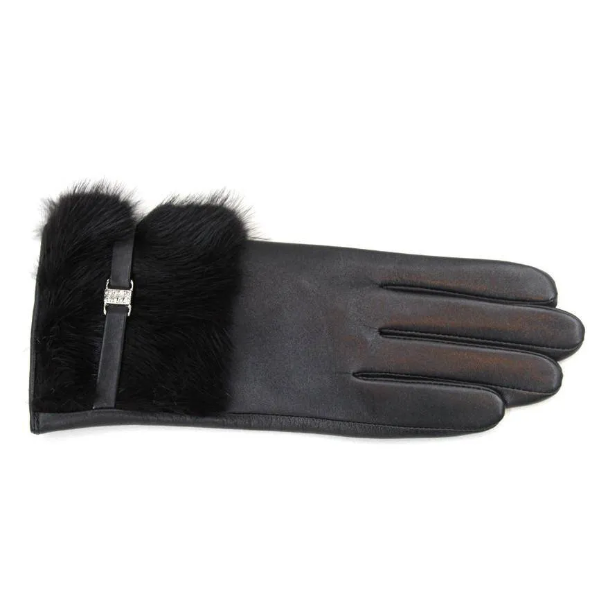 Leather Glove with Fur Wrist and Buckle