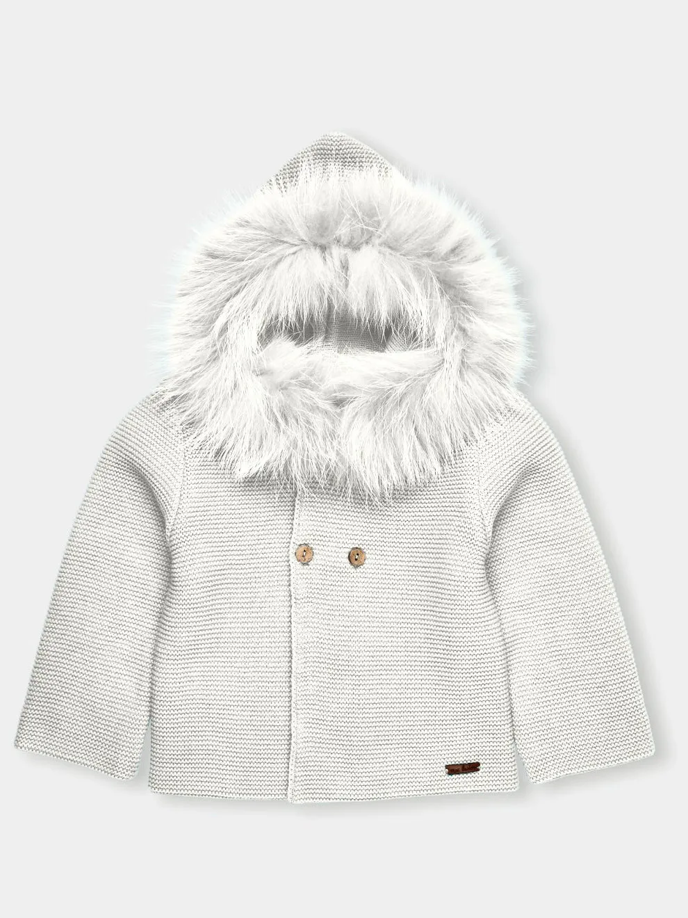 Mac Ilusion ivory knitted jacket with natural fur hood