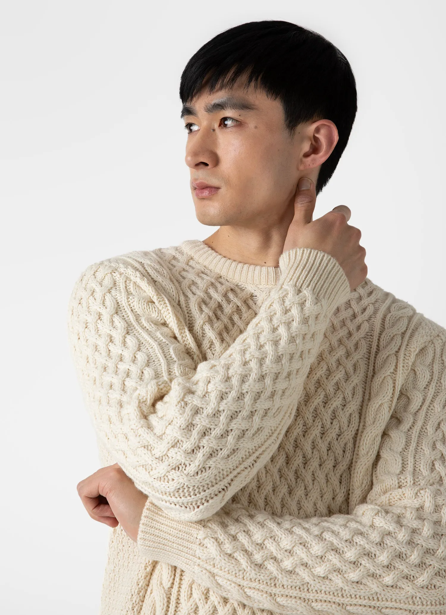 Men's Cable Knit Jumper in Ecru