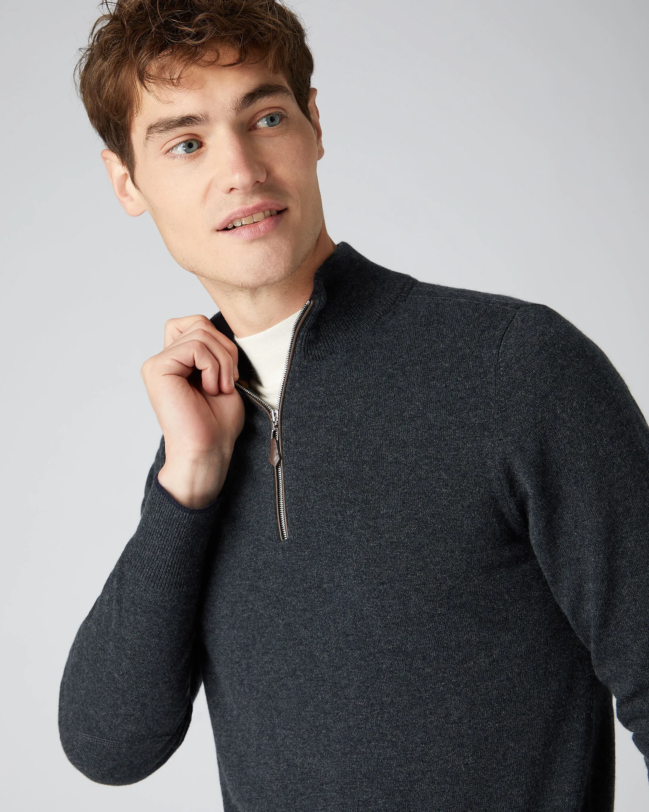 Men's Carnaby Half Zip Cashmere Jumper Dark Charcoal Grey