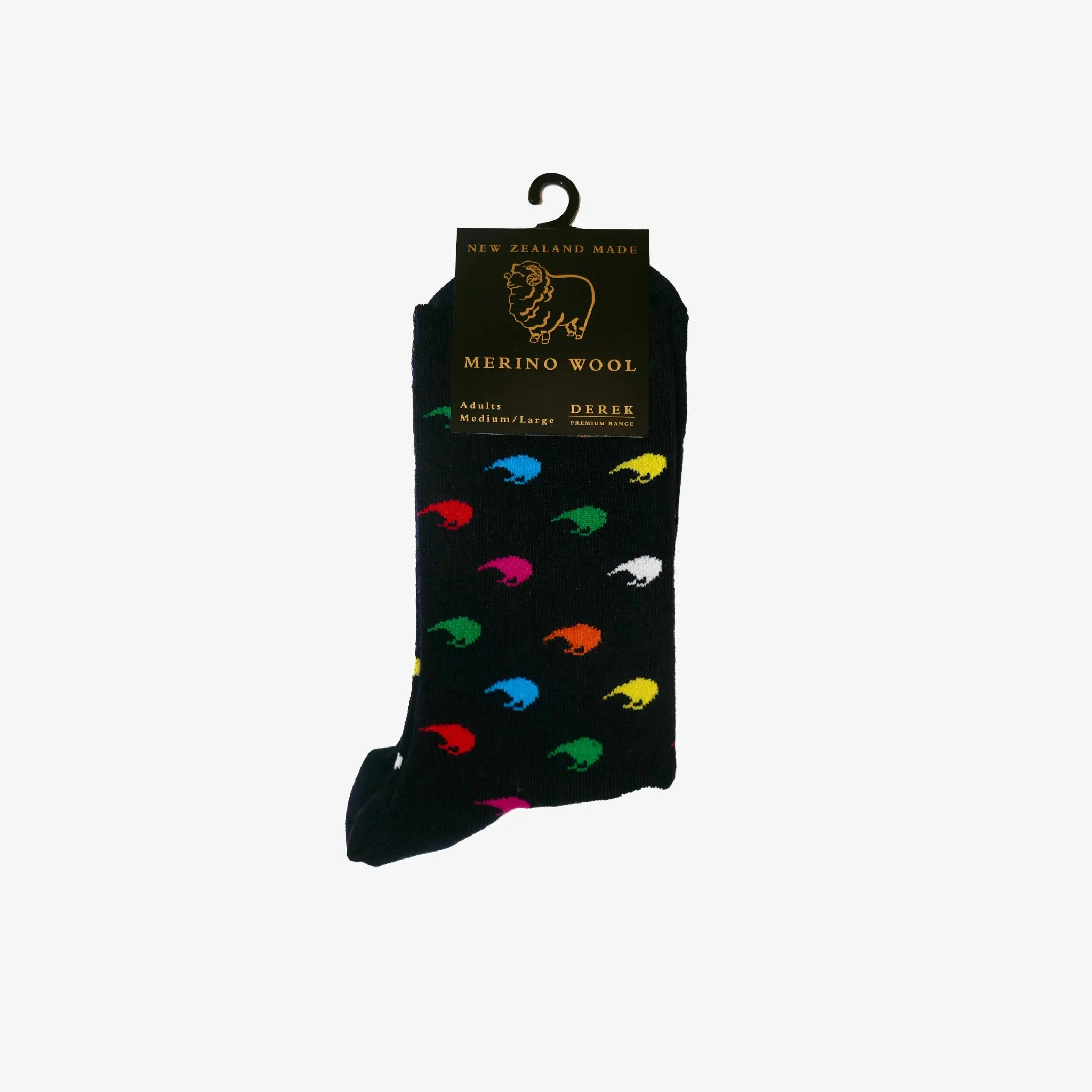 Mens Merino Wool Socks - Mini Kiwis Navy,  M-L