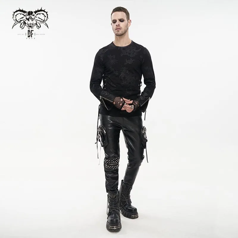 Men's Punk Big-pocket Rivets Faux Leather Pants