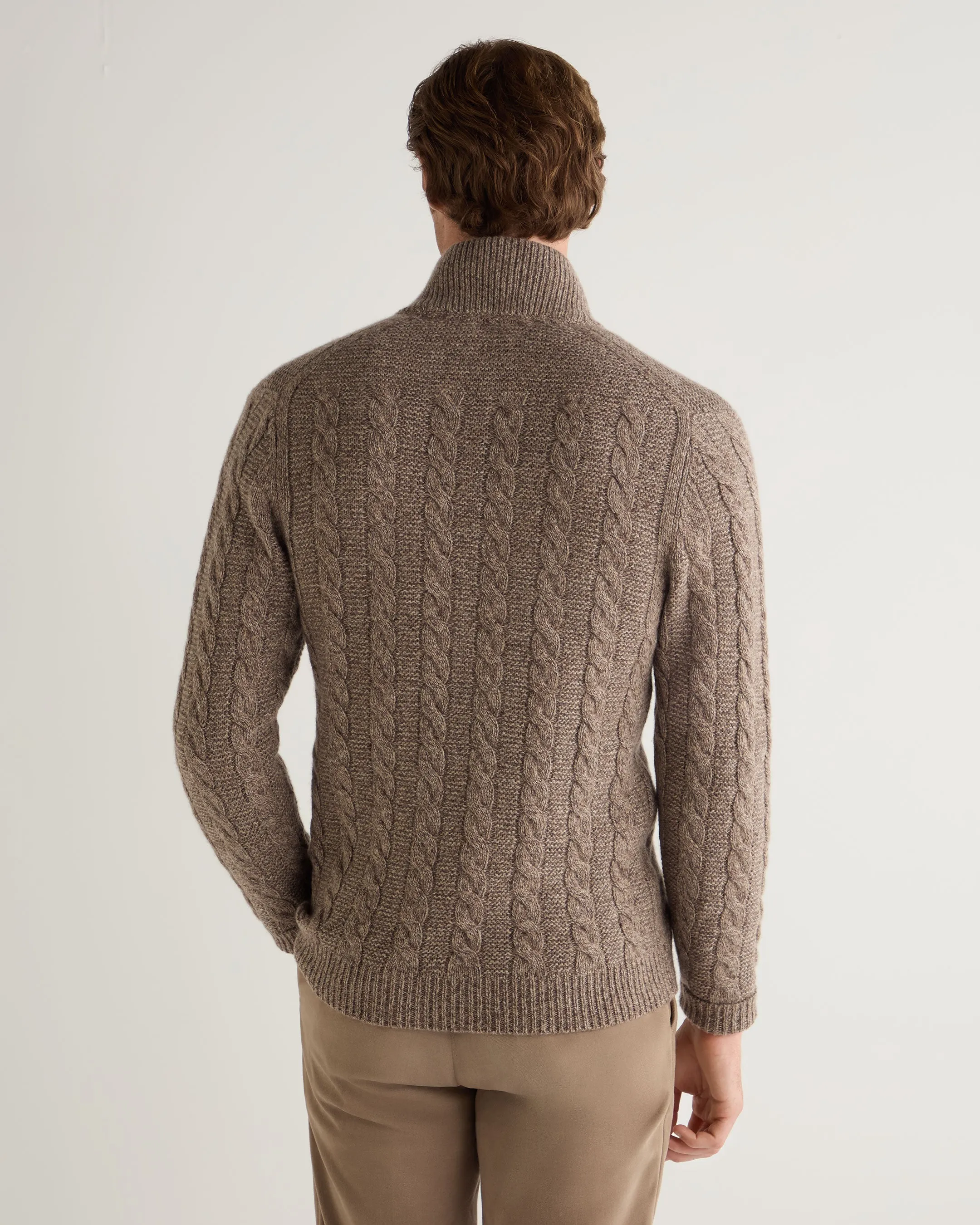 Men's Richmond Cable Cashmere Cardigan Heather Hazel Brown