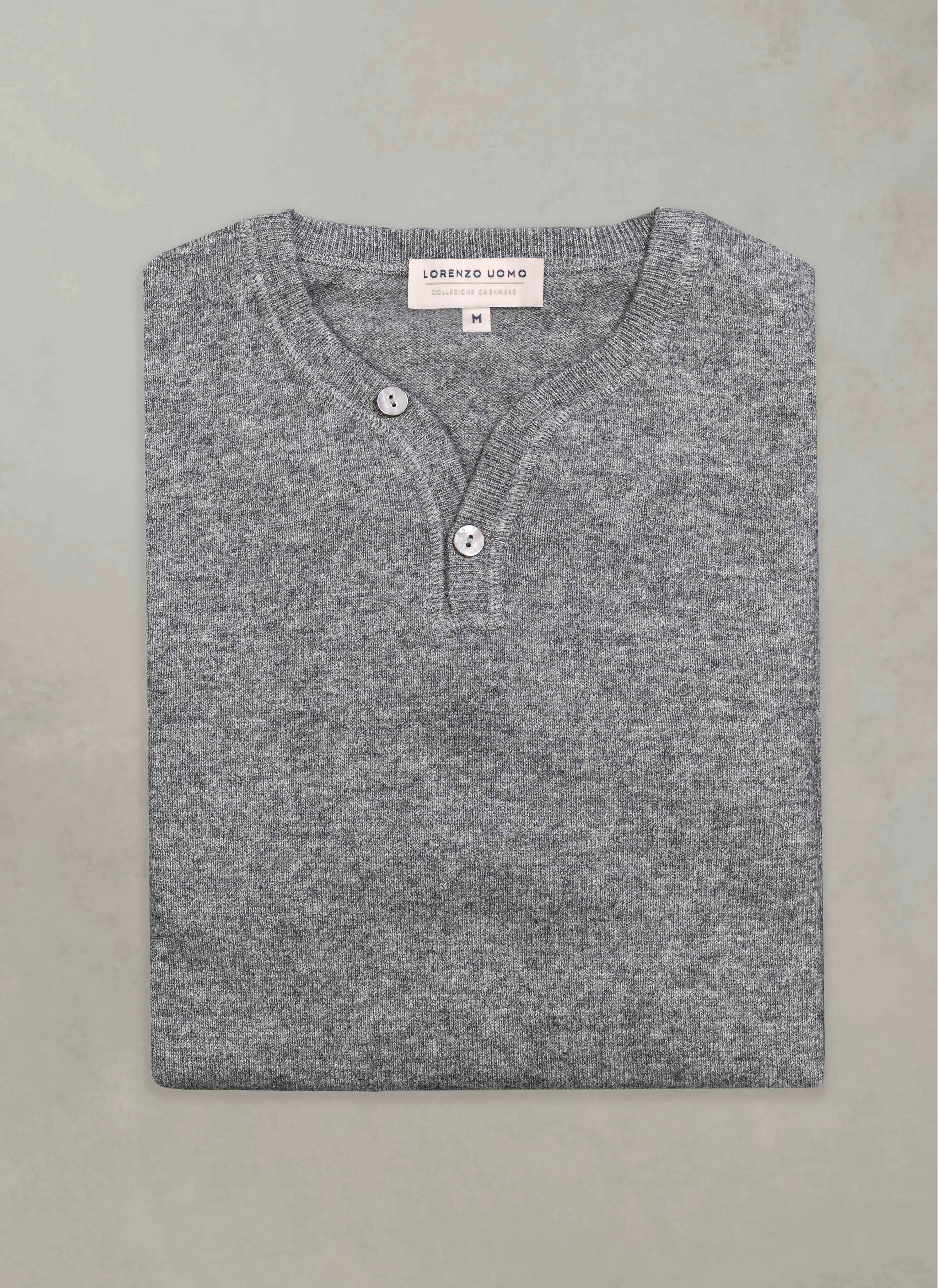 Men's St. Germain Henley 2-Button Cashmere Sweater in Light Grey