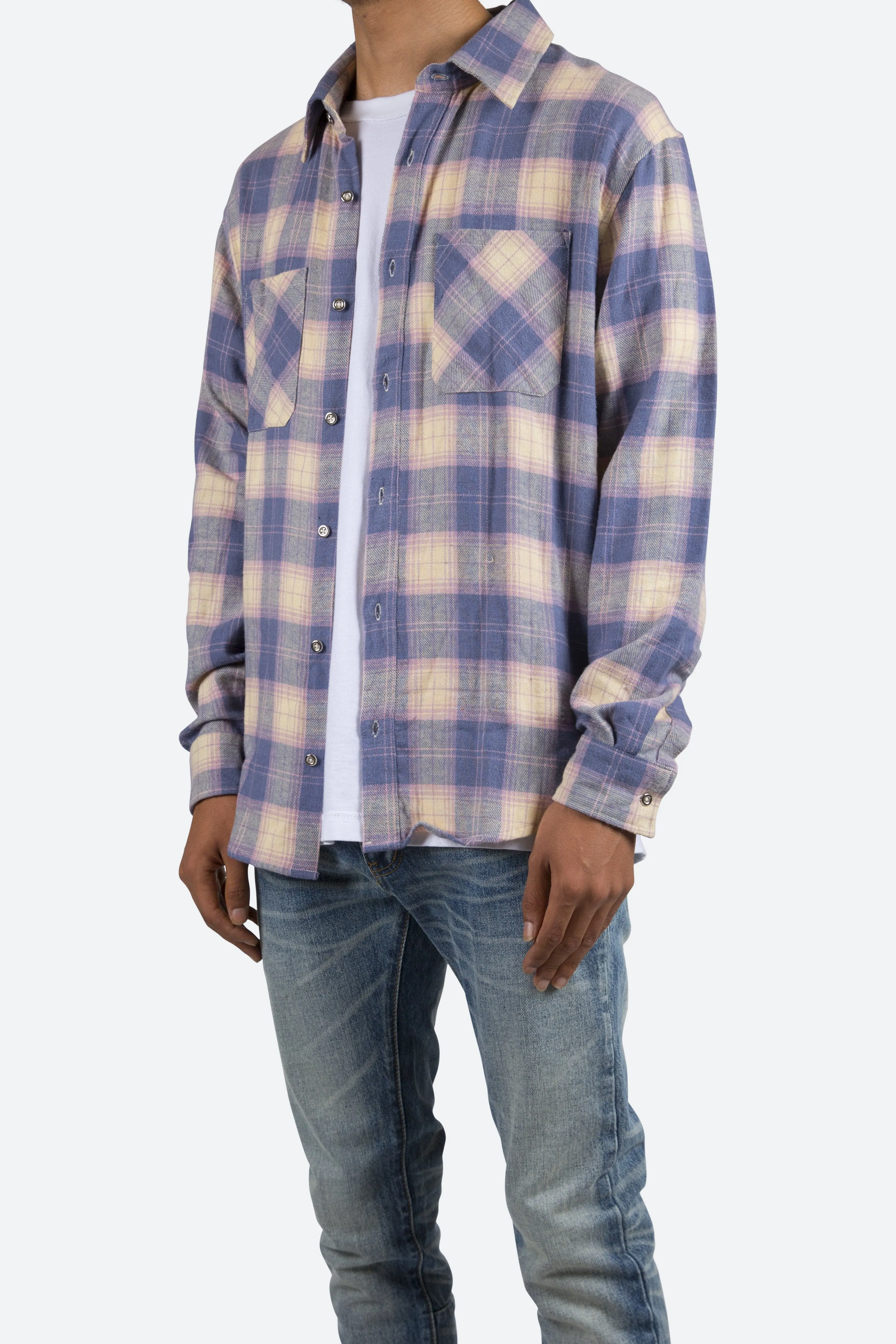 Metal Button Flannel - Blue/Yellow