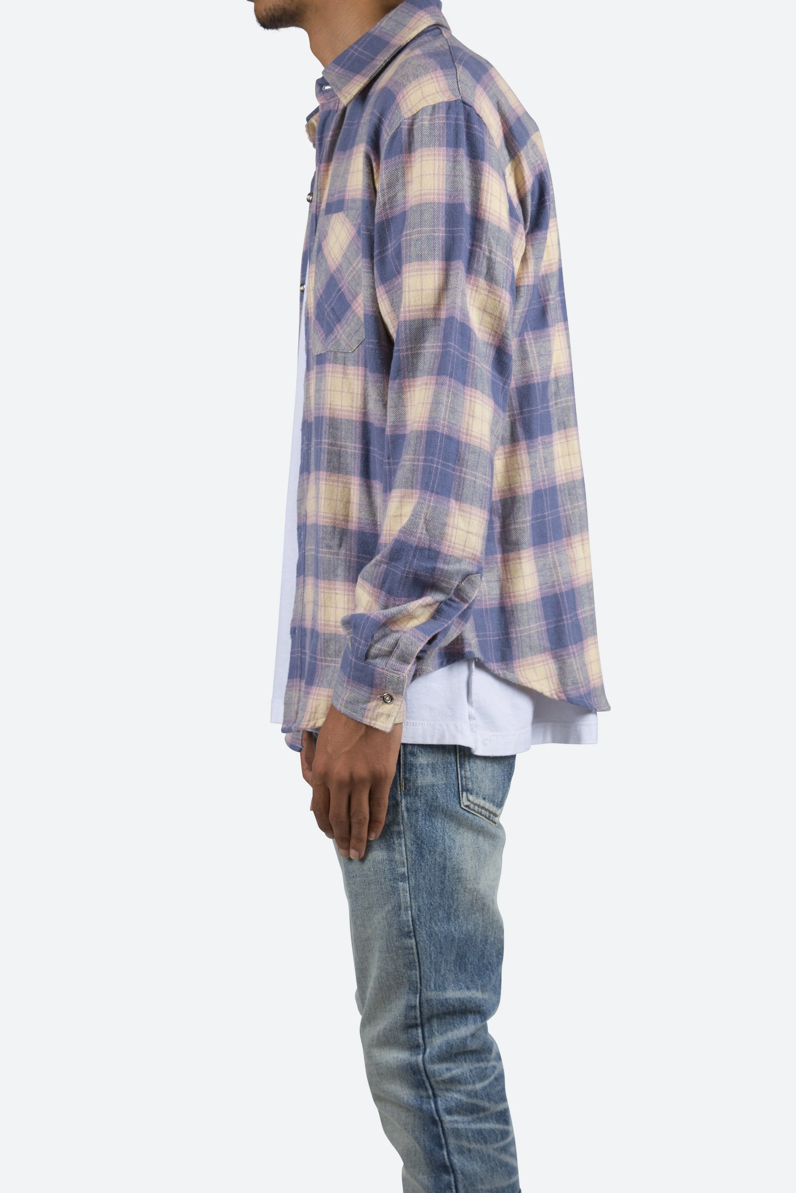 Metal Button Flannel - Blue/Yellow