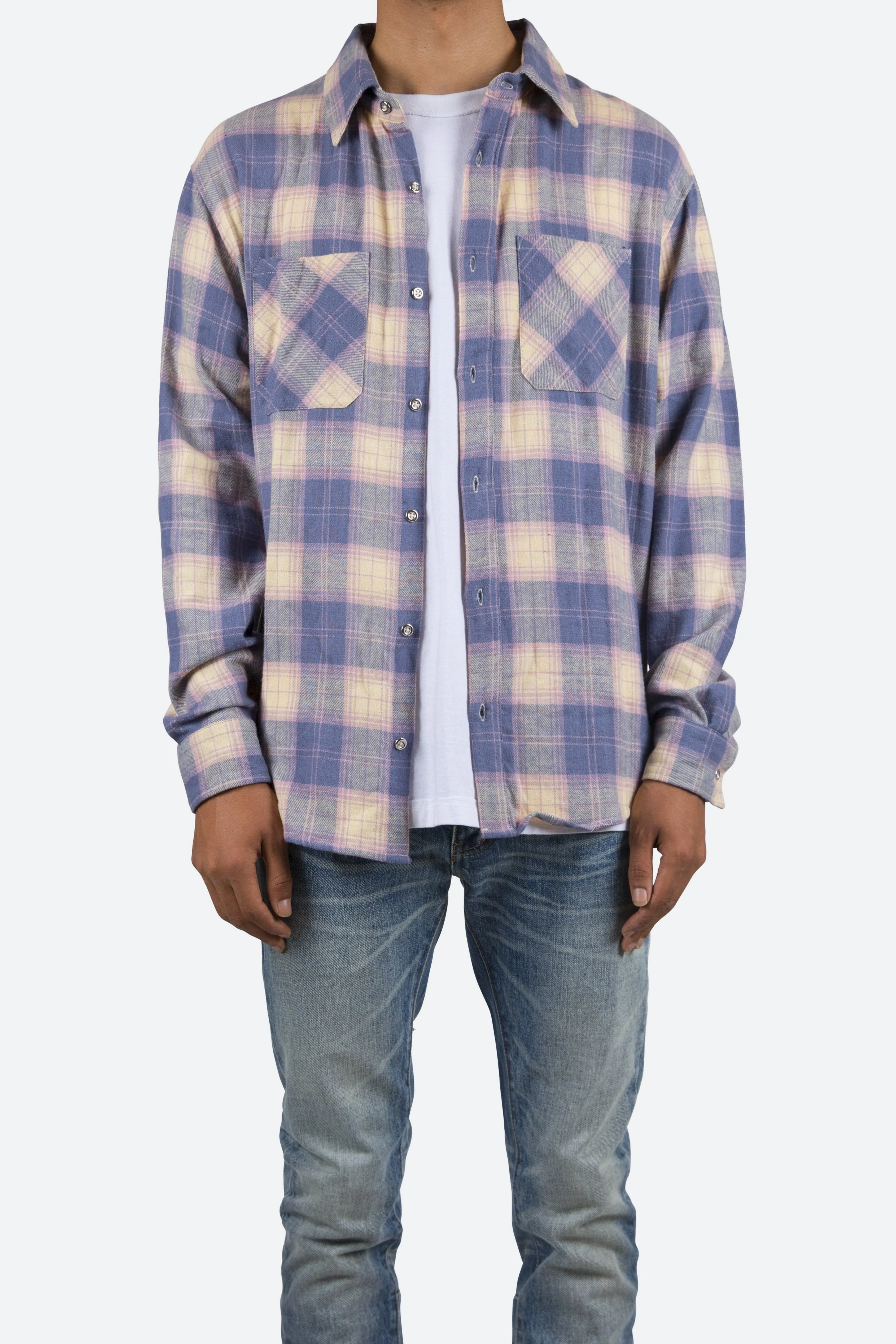 Metal Button Flannel - Blue/Yellow