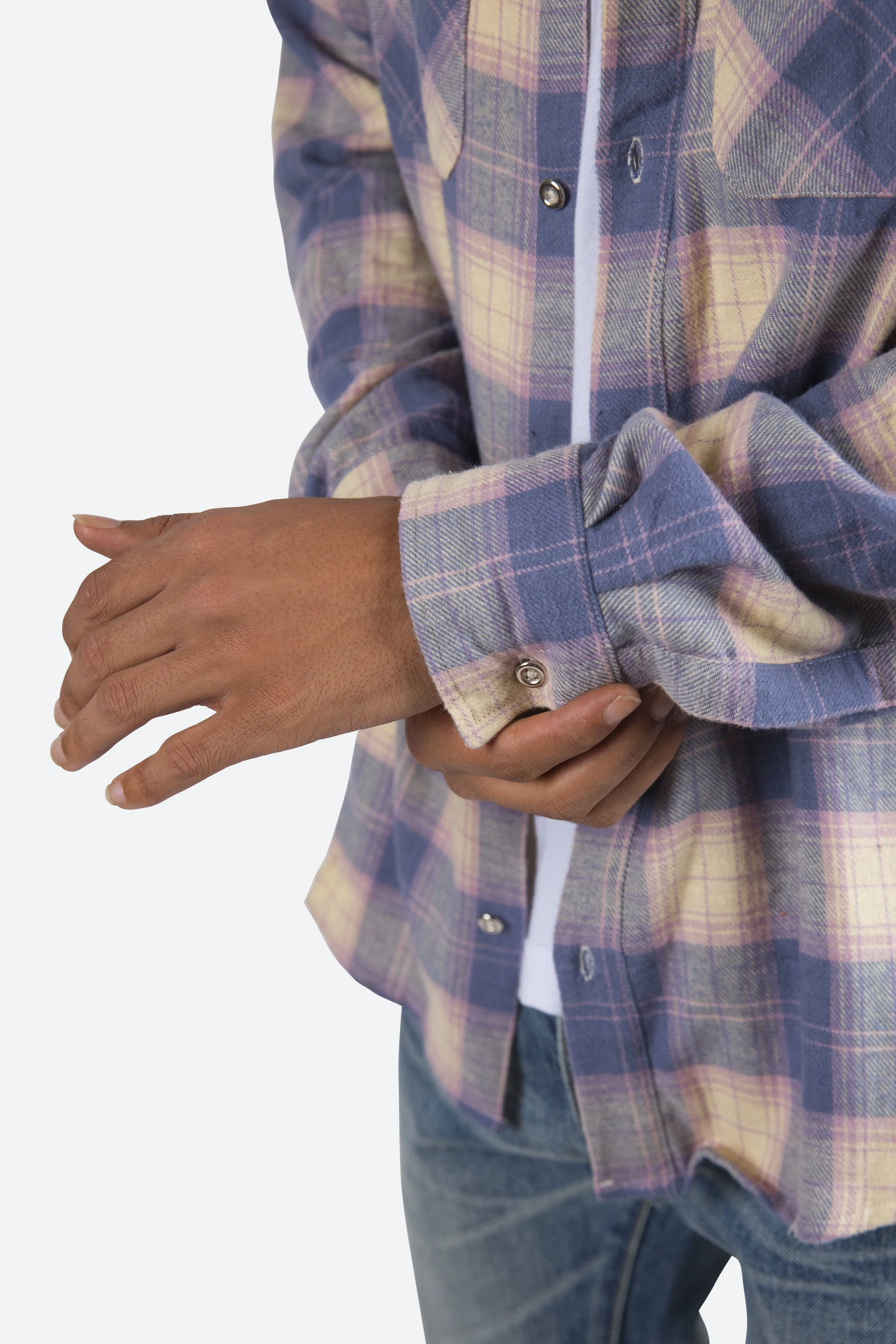 Metal Button Flannel - Blue/Yellow