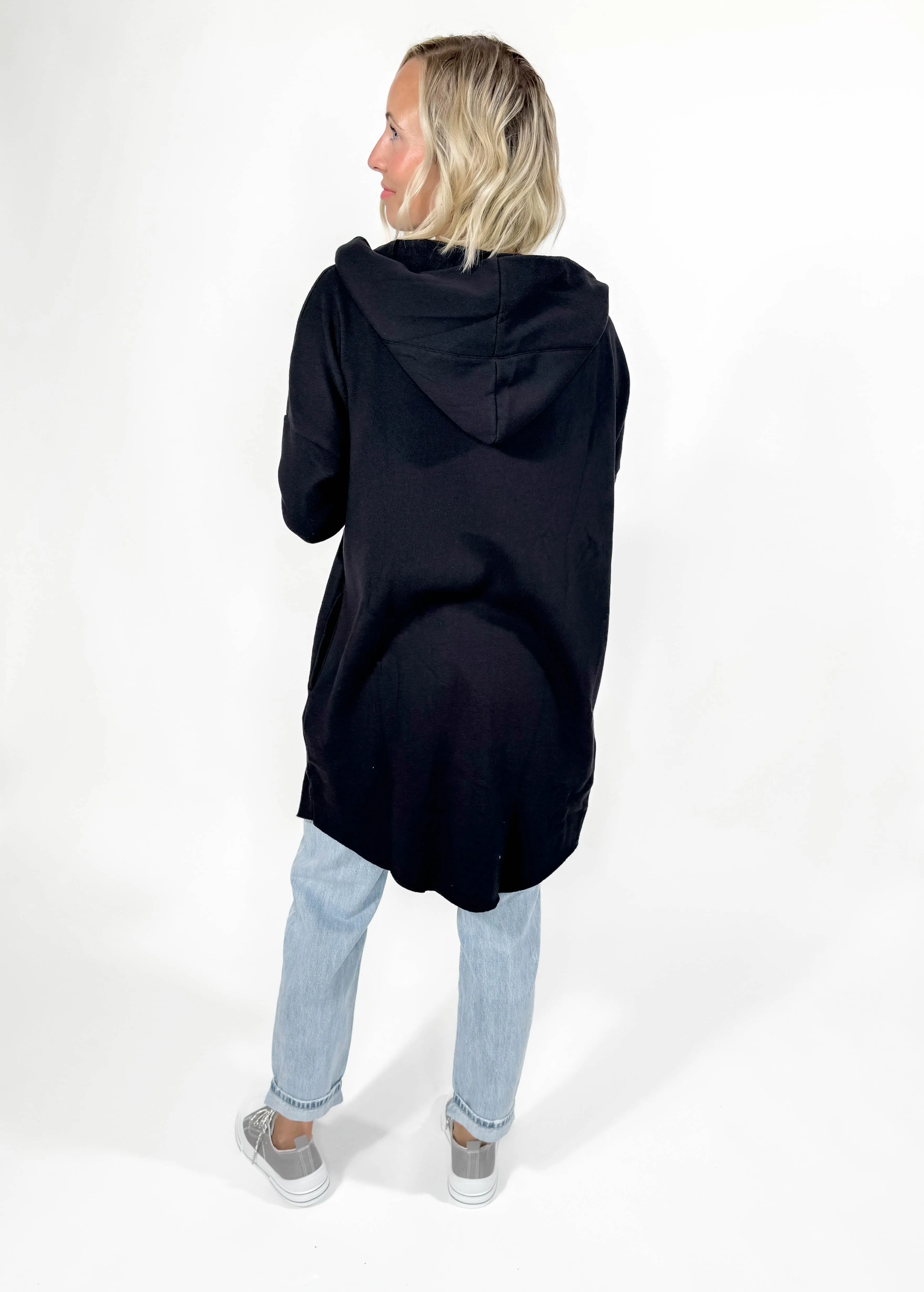 MONO B Whistler Longline Hoodie Cardigan- BLACK