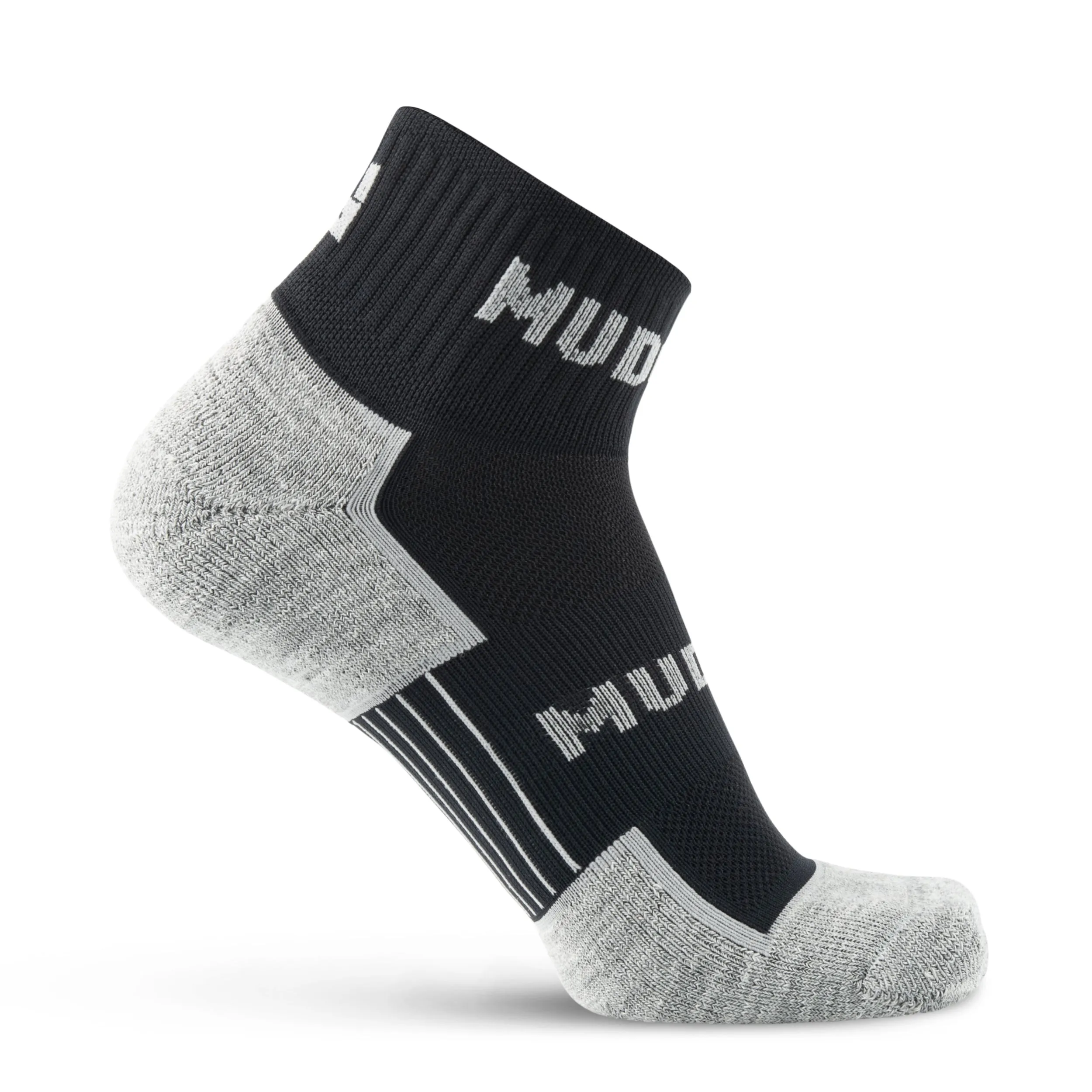 MudGear Quarter (¼) Crew Merino Wool Socks - Black/Gray (1 Pair)