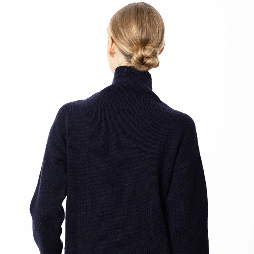 Navy Funnel Neck Slouchy Sweater