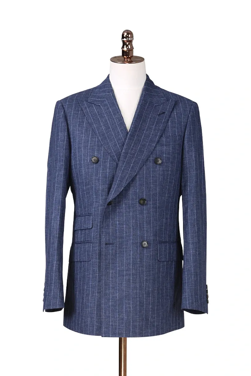 Navy Stripe Italian Double-Breasted Suit