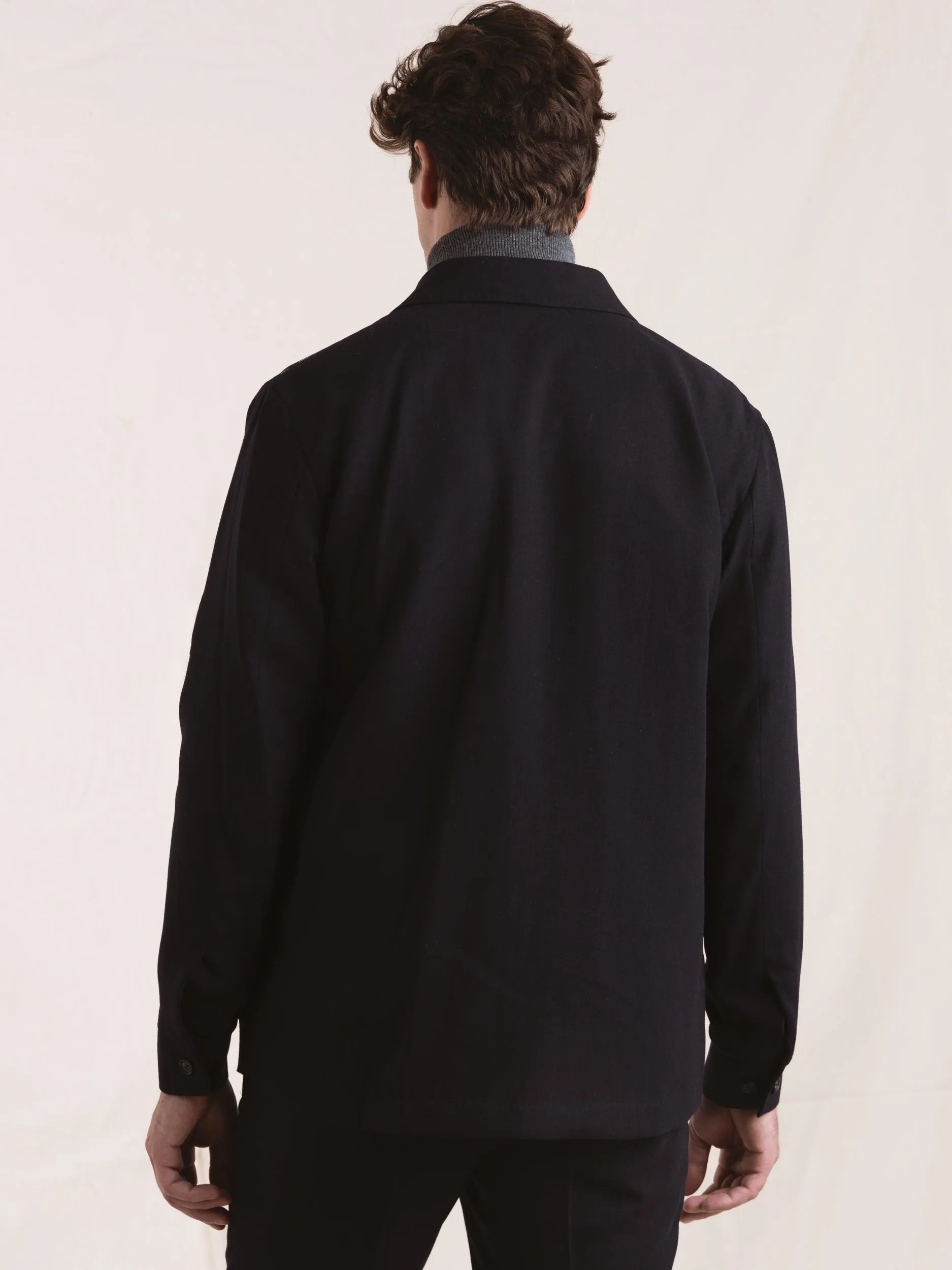 Navy Wool-Blend Overshirt