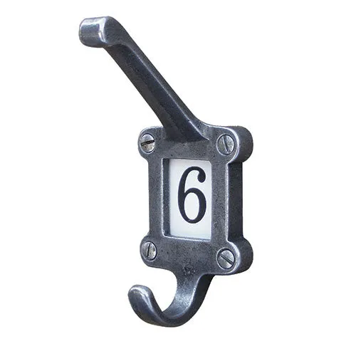 Numbered cloakroom hook in cast iron