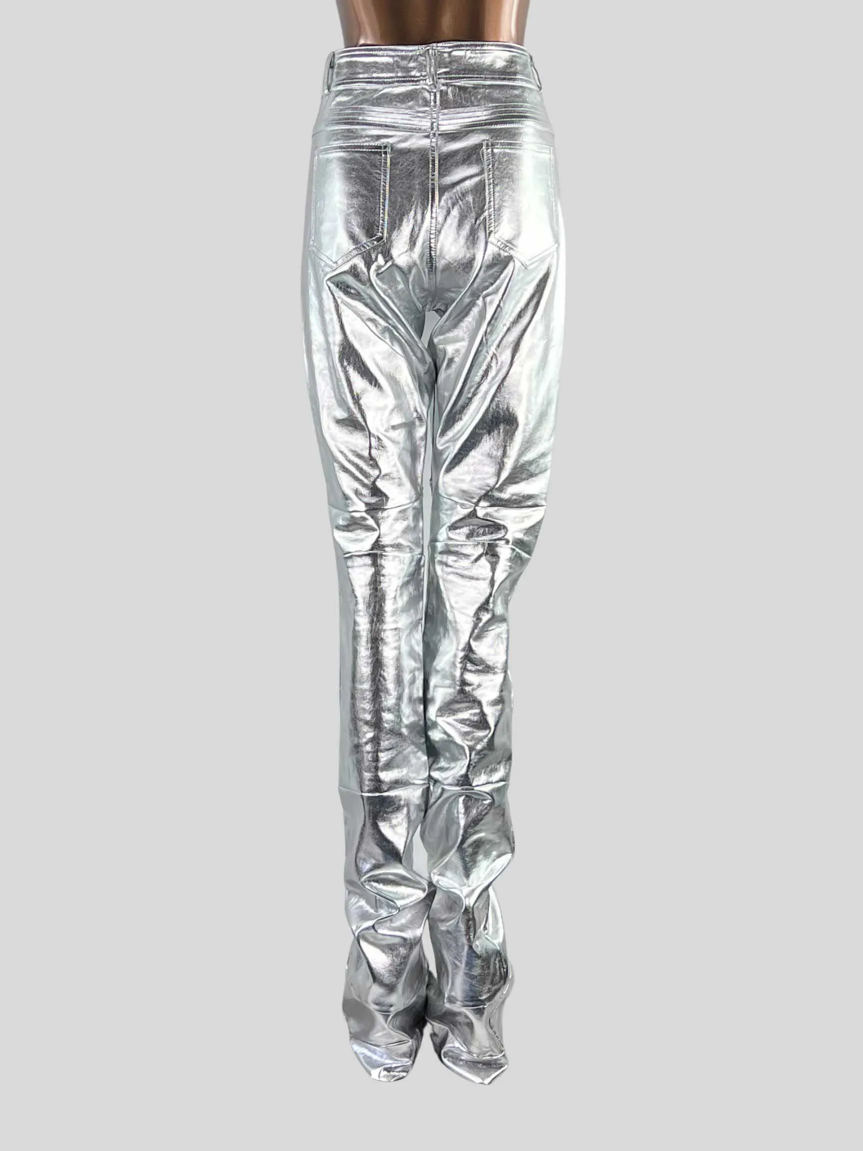 NYRVA Unisex Stacked Silver Surfer Metallic Leather Pants