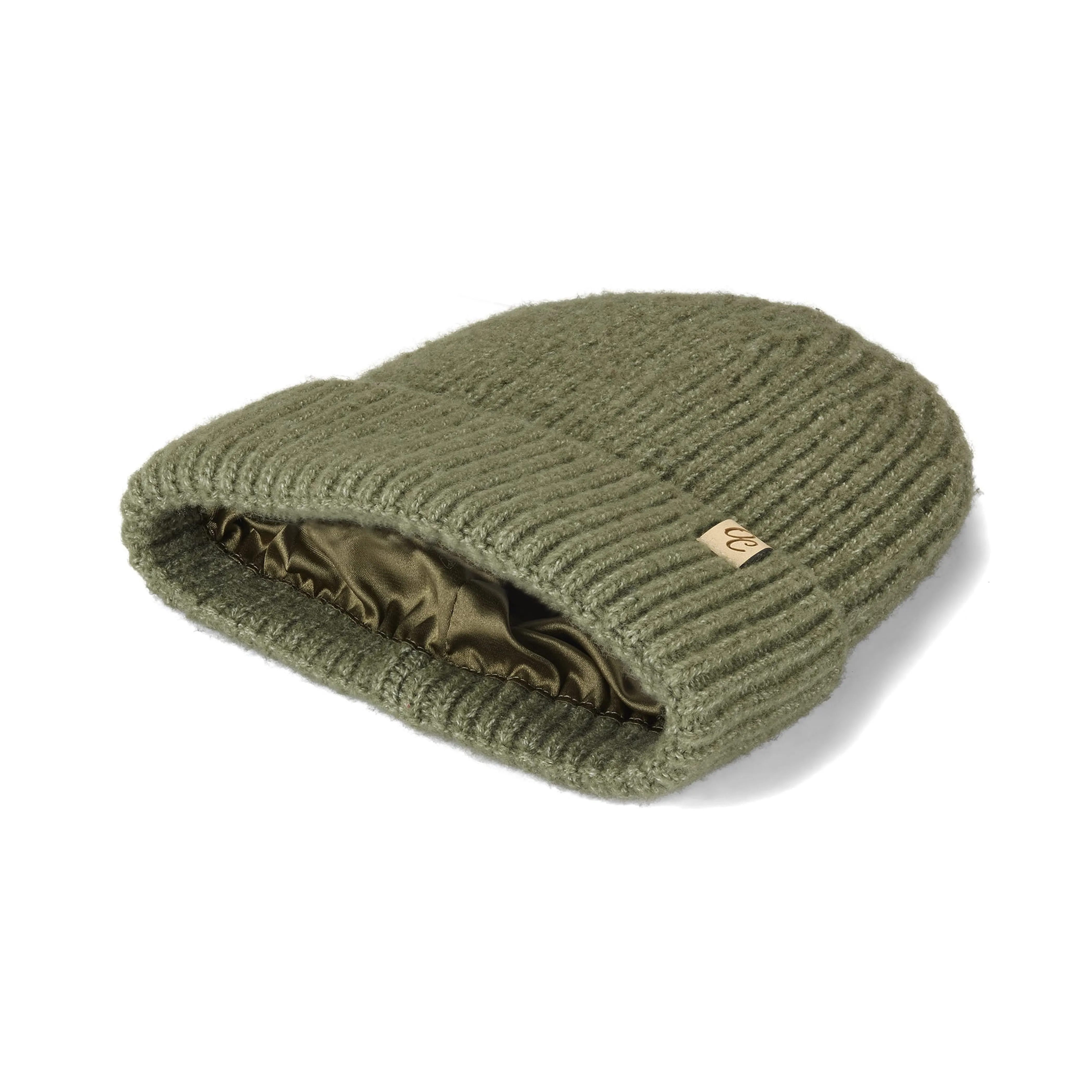 Only Curls Satin Lined Beanie - Ella in Olive