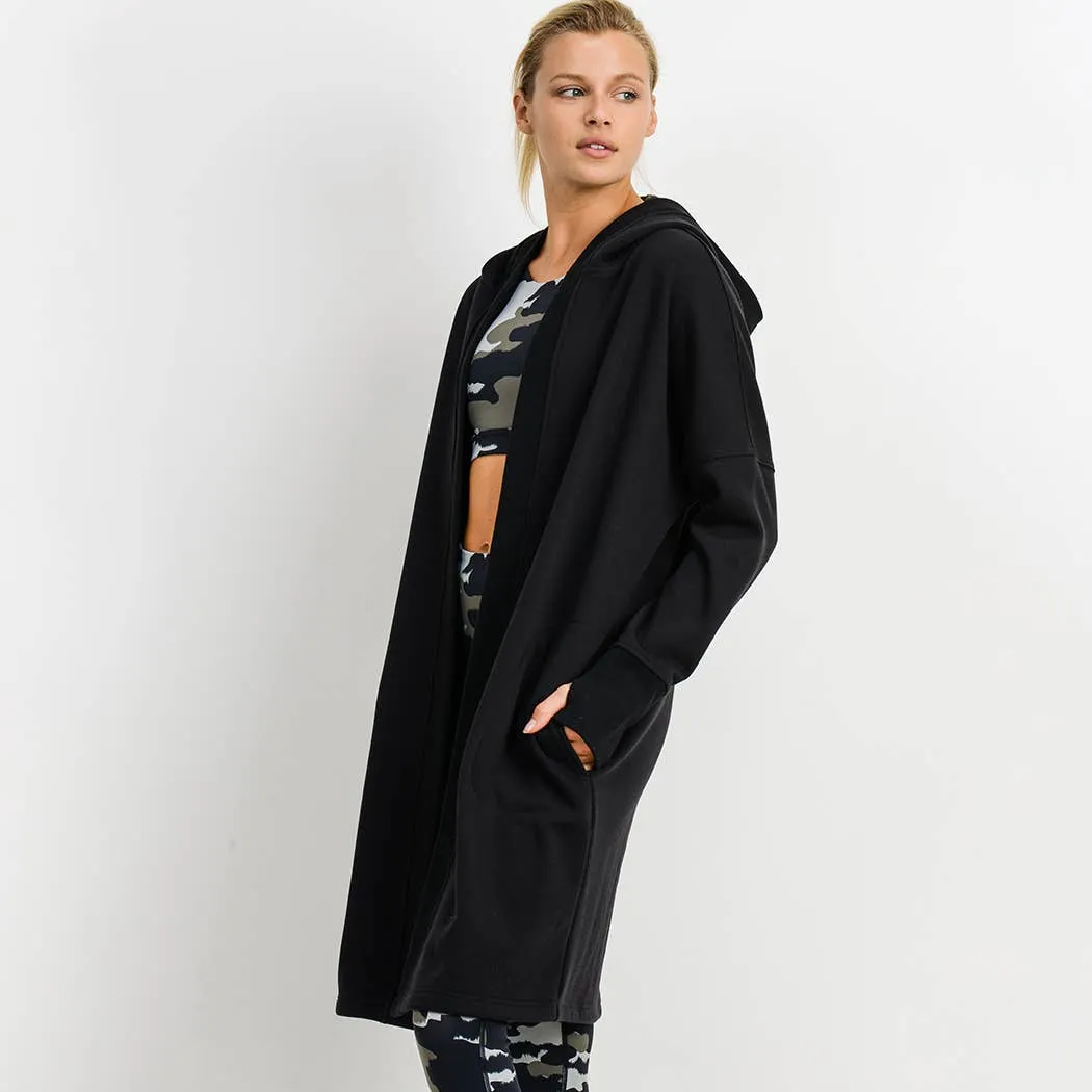 Open Front Longline Hoodie Cardigan with Fleece Lining