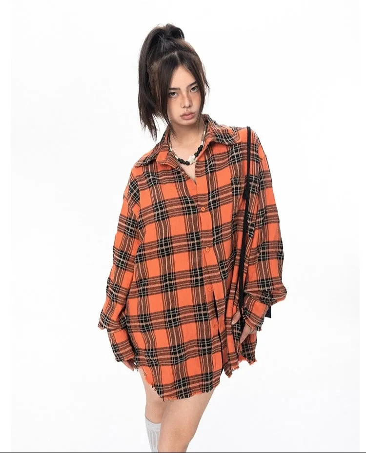 Oversized Longline Plaid Lightweight Flannel